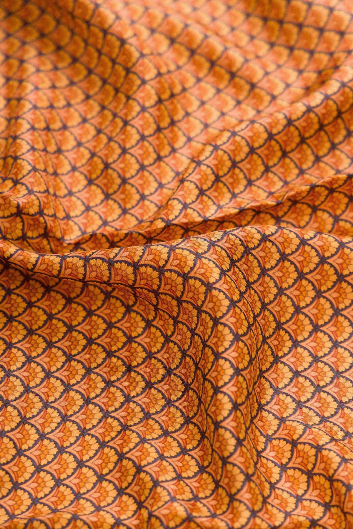 Orange Printed Silk Saree