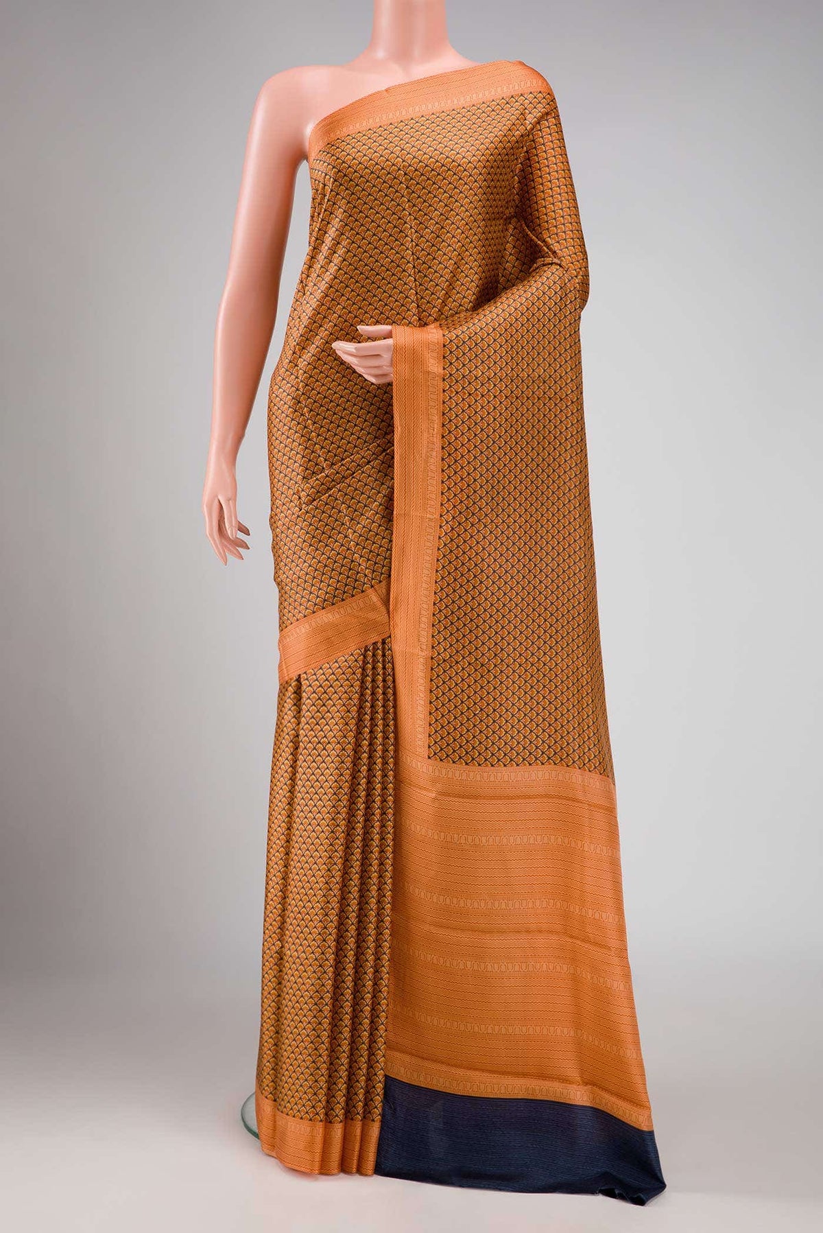 Orange Printed Silk Saree