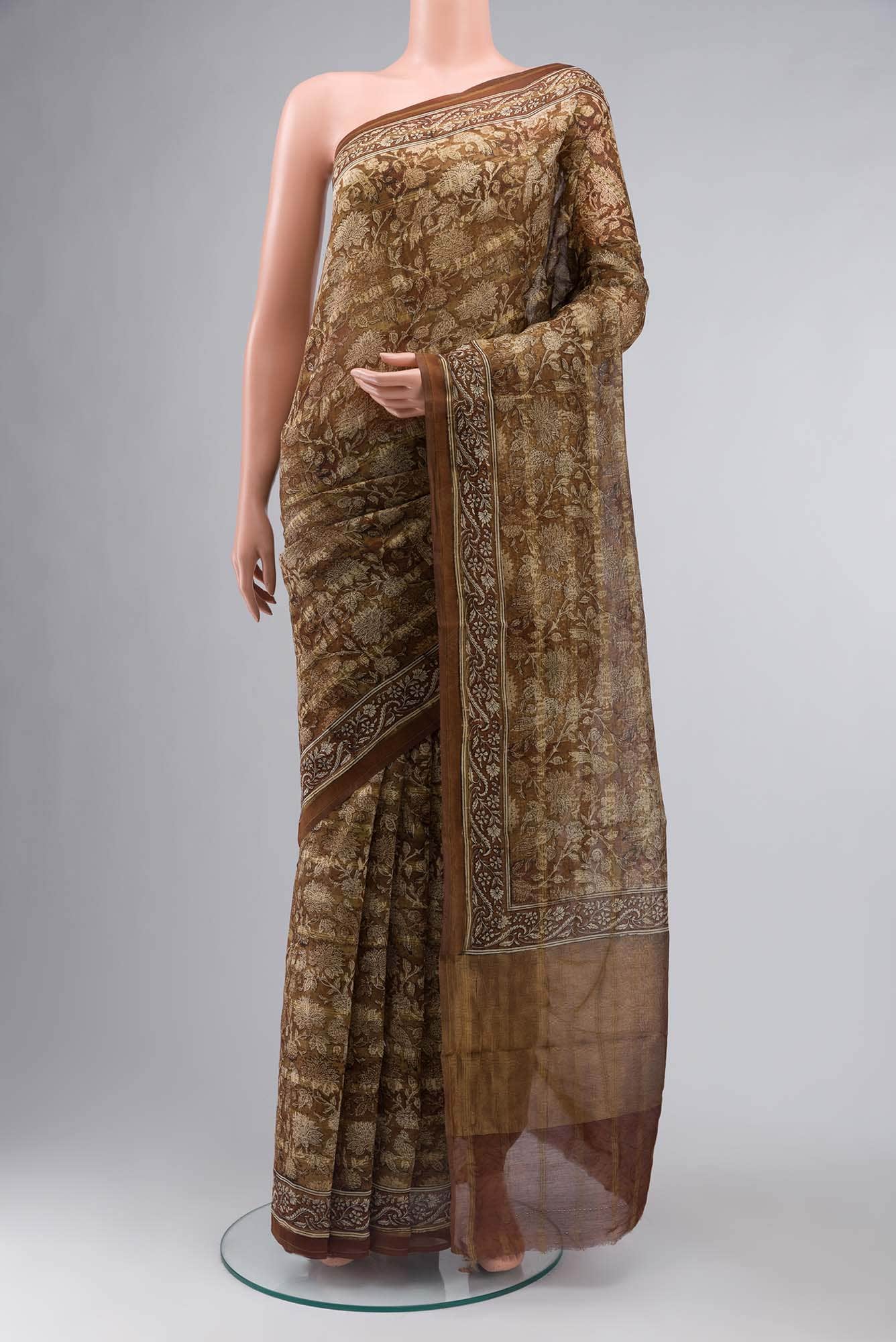 Brown Chanderi Silk Cotton Saree