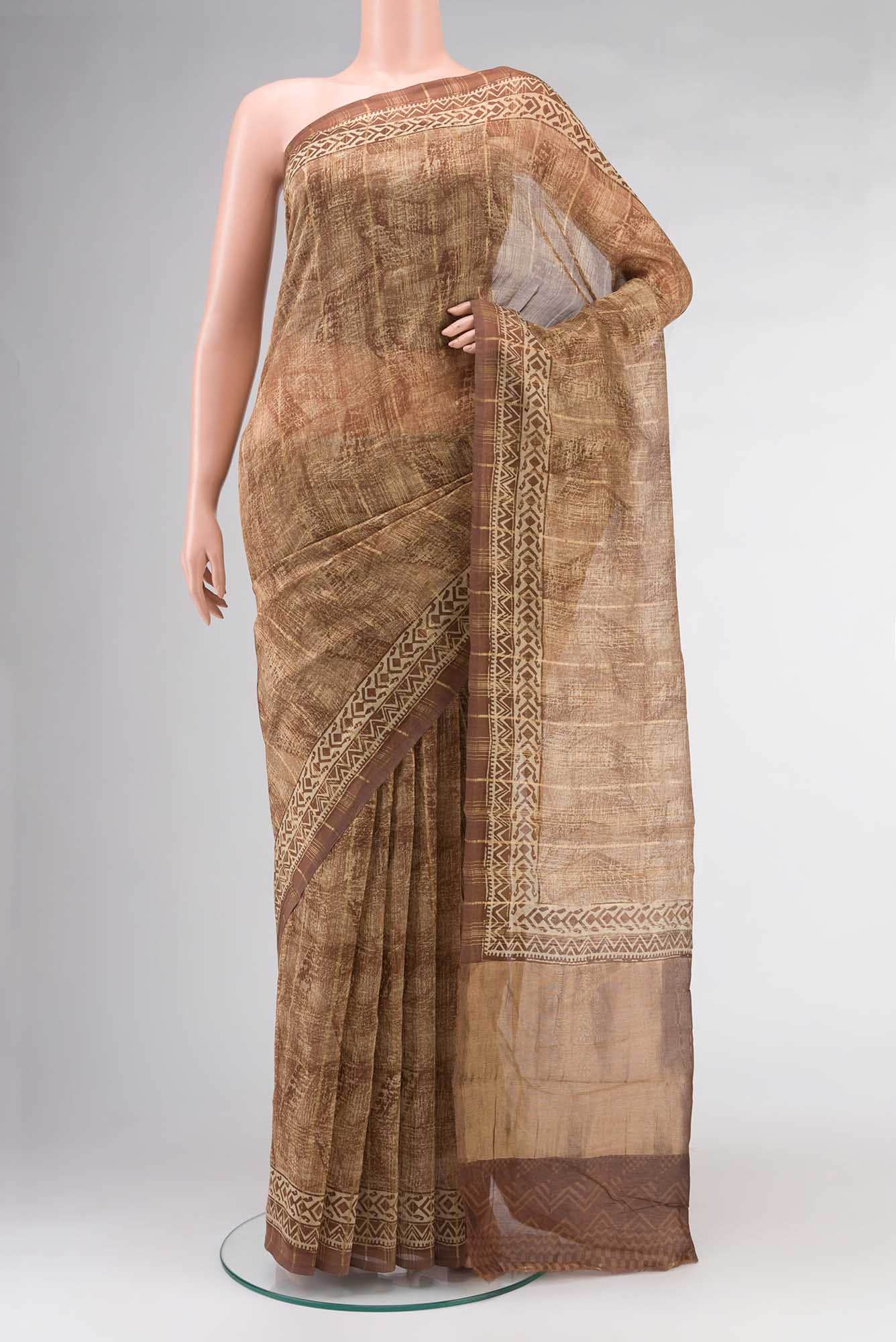 Brown Chanderi Silk Cotton Saree