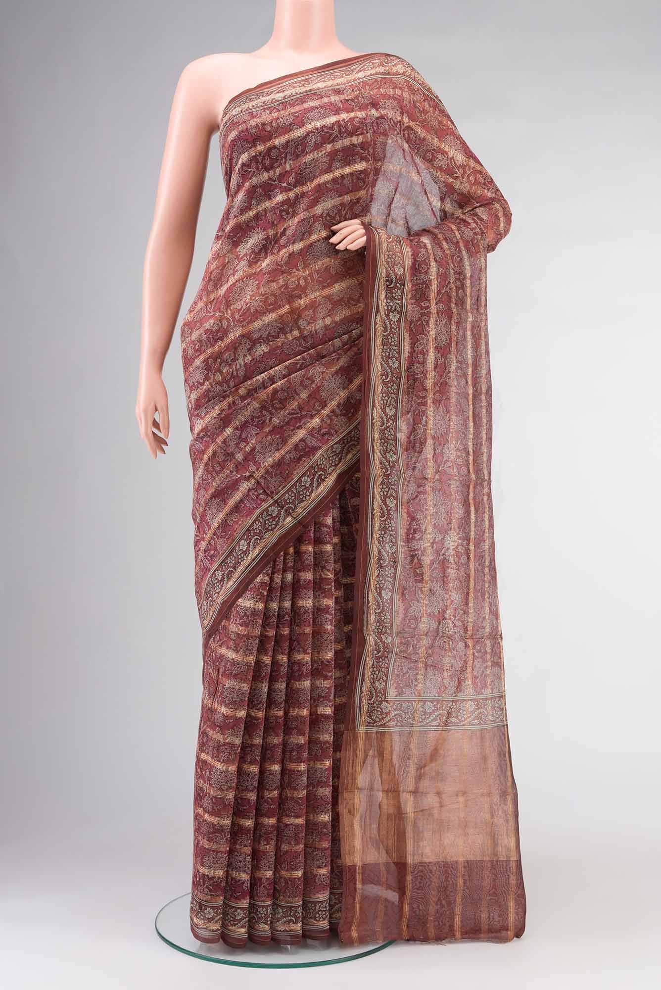 Brown Chanderi Silk Cotton Saree