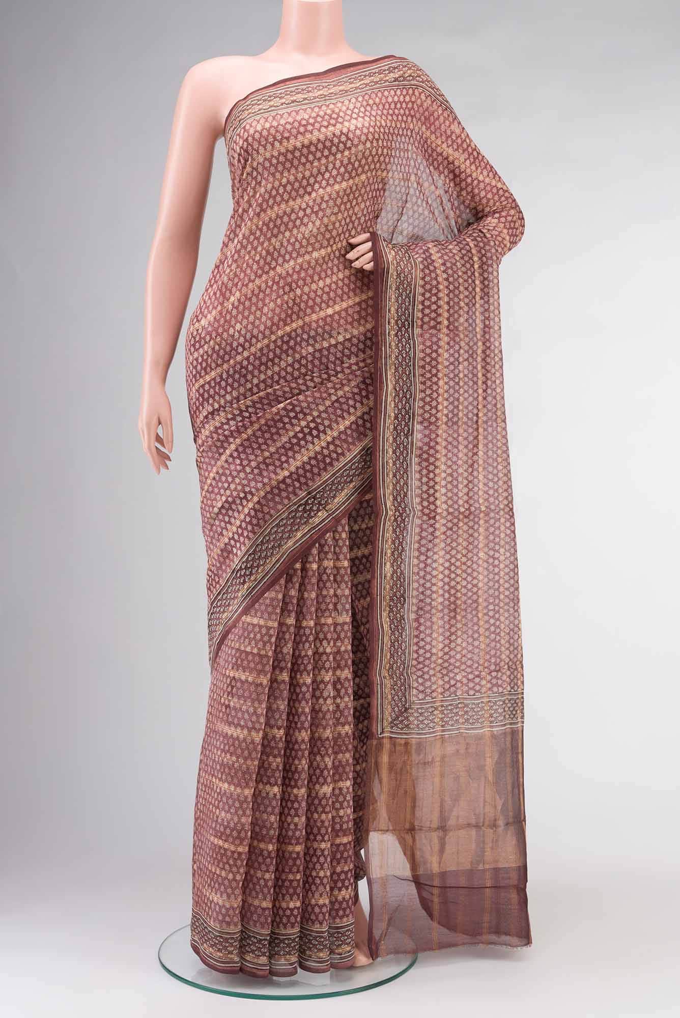 Brown Chanderi Silk Cotton Saree