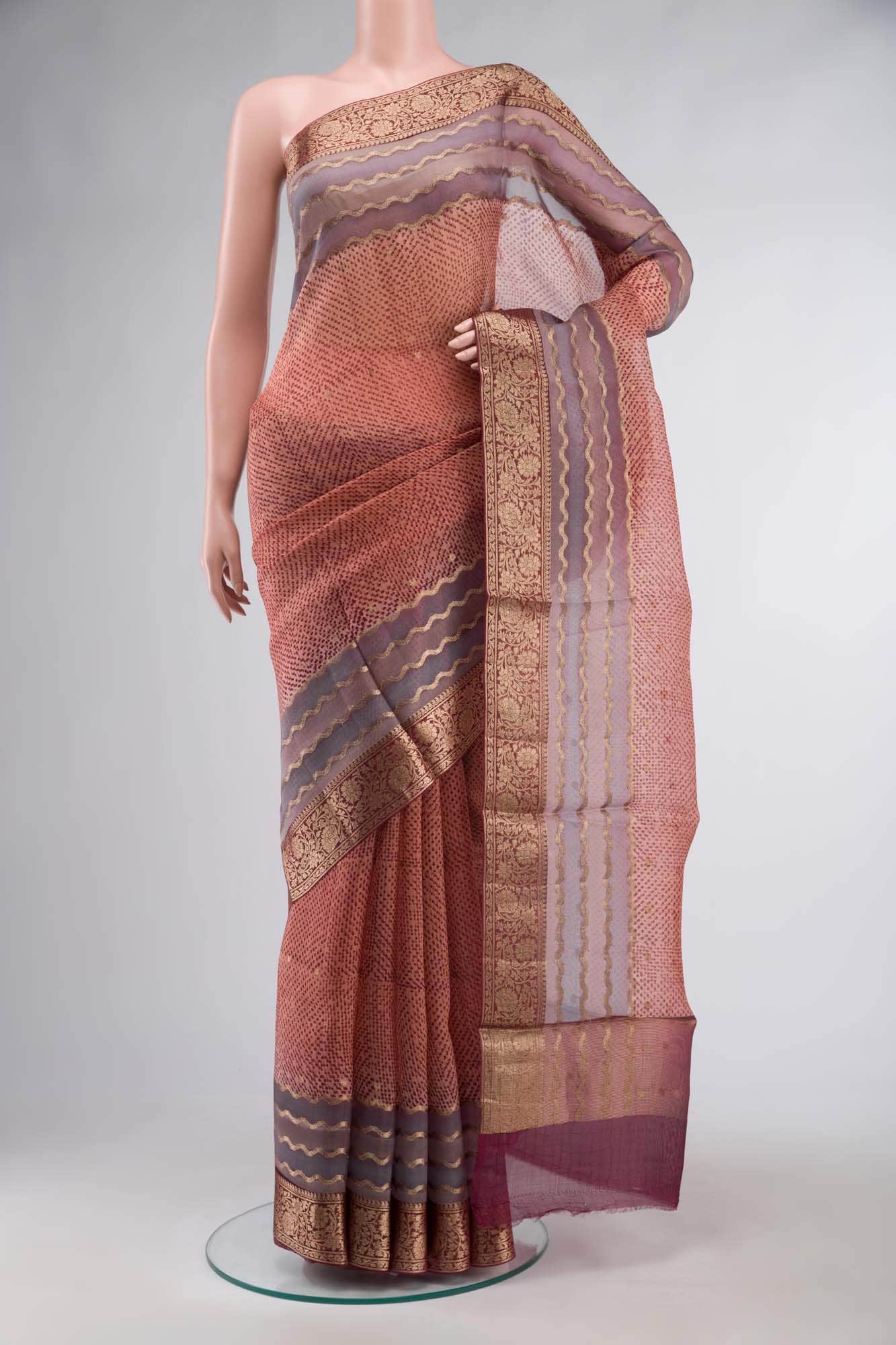 Peach Organza Silk Saree