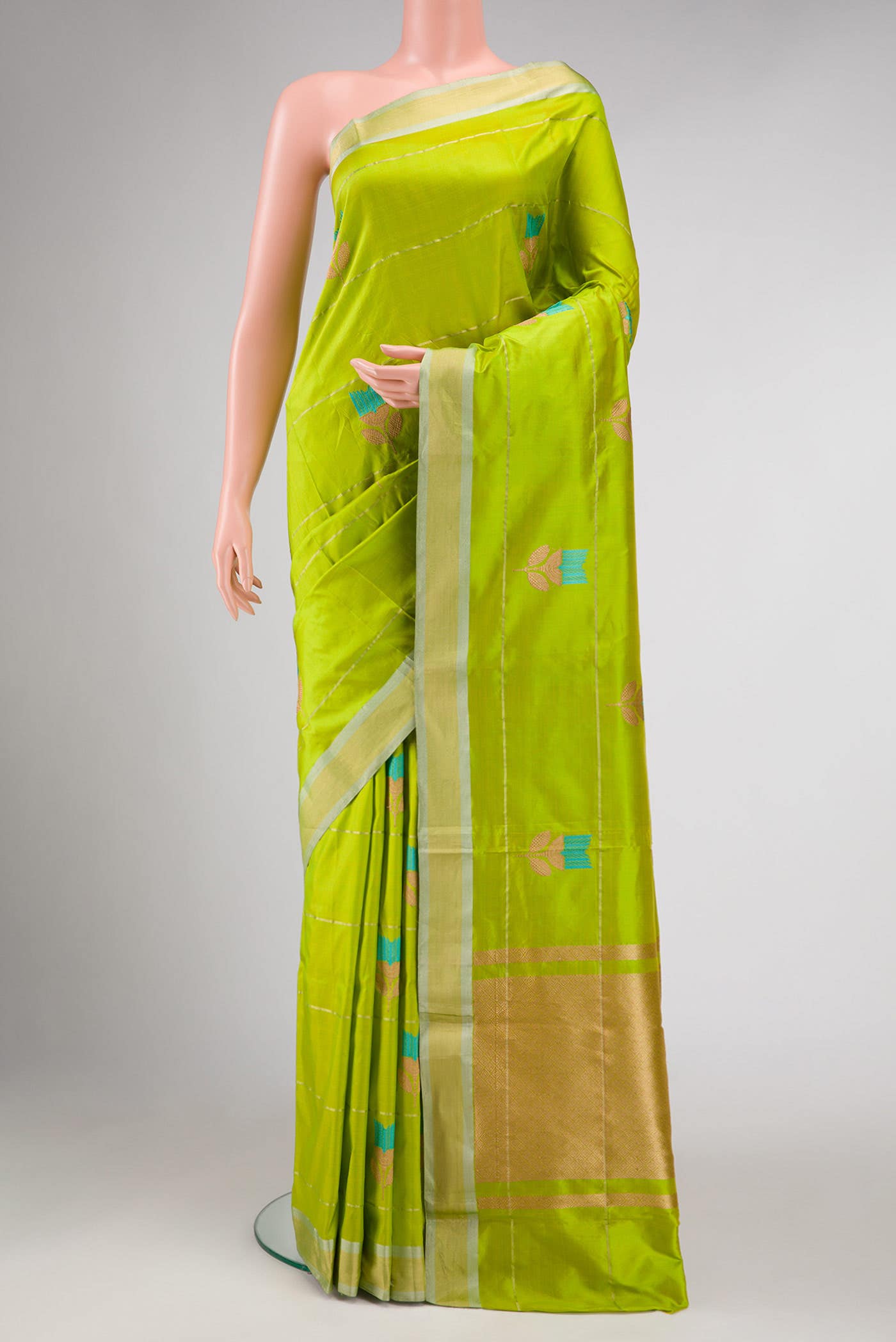 Parrot Green Dual Tone Banarasi Silk Saree