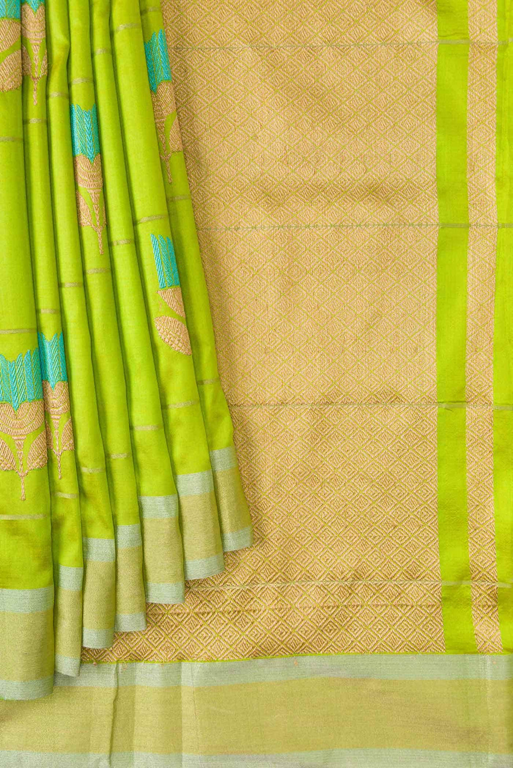 Parrot Green Dual Tone Banarasi Silk Saree