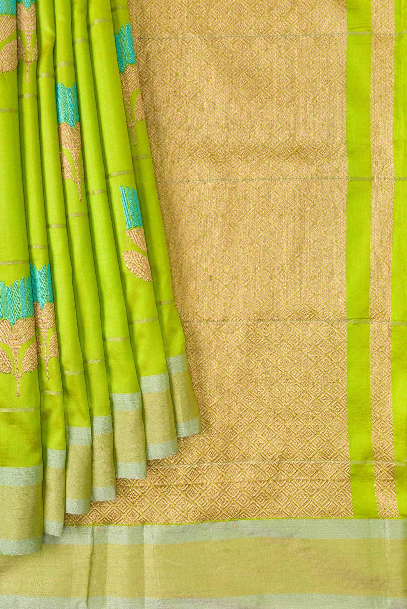 Parrot Green Dual Tone Banarasi Silk Saree