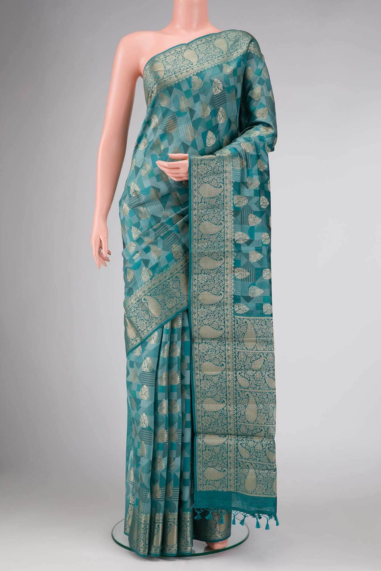 Blue Dual Tone Tussar Silk Saree