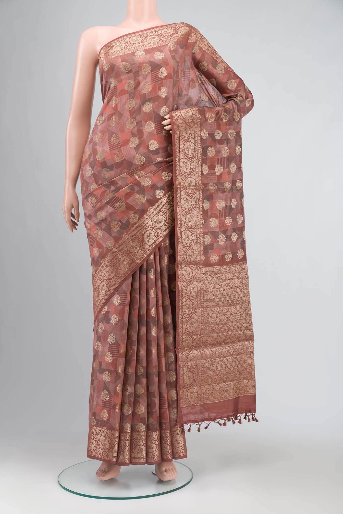 Rust Bhagalpuri Tussar Silk Saree