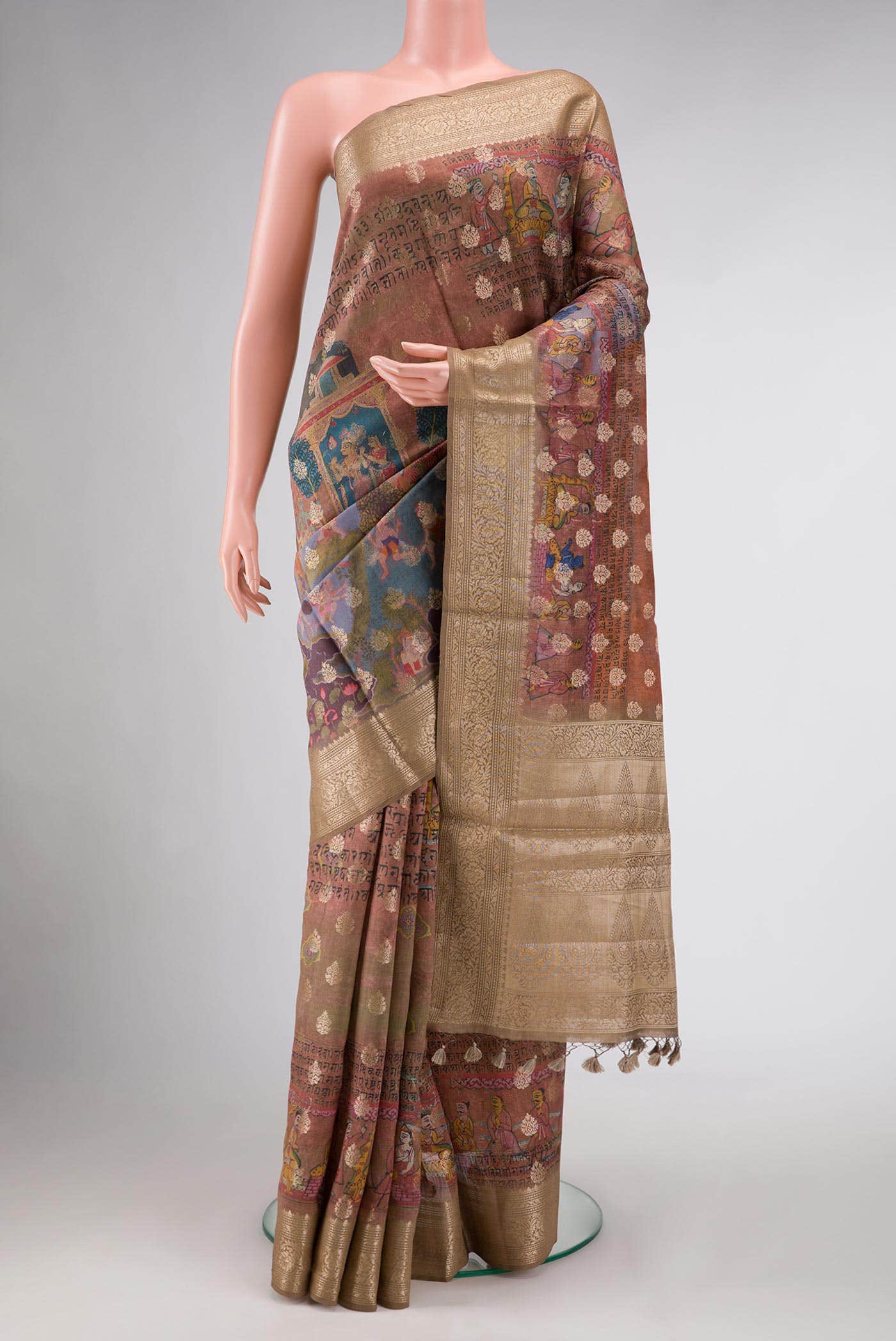 Golden Peach Dual Tone Tussar Silk Saree