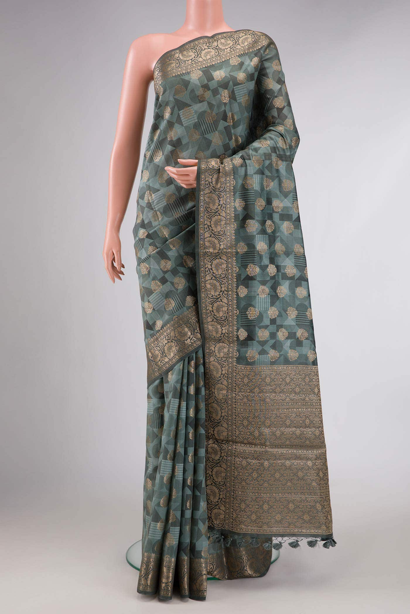 Grey Dual Tone Tussar Silk Saree