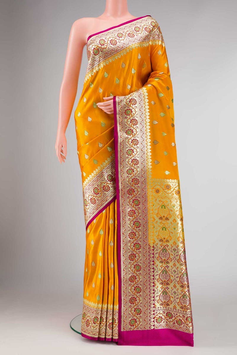 Yellow Dual Tone Blended Banarasi Silk Saree