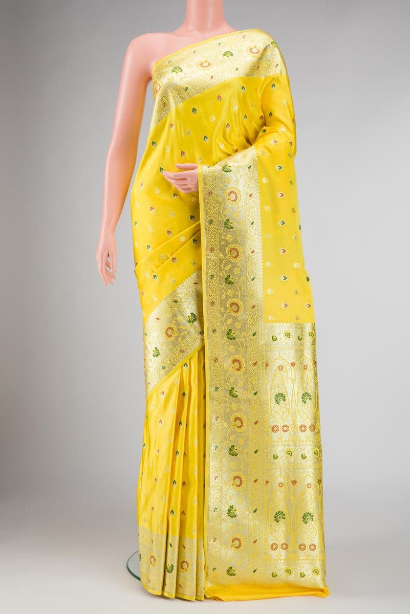 Lemon Yellow Dual Tone Blended Banarasi Silk Saree