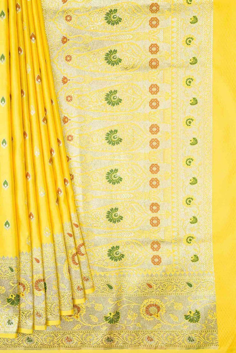 Lemon Yellow Dual Tone Blended Banarasi Silk Saree