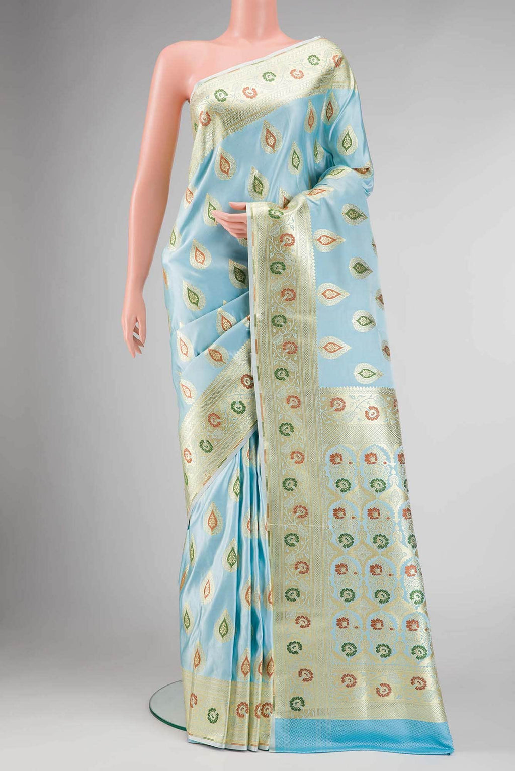 Sky Blue Dual Tone Blended Banarasi Silk Saree