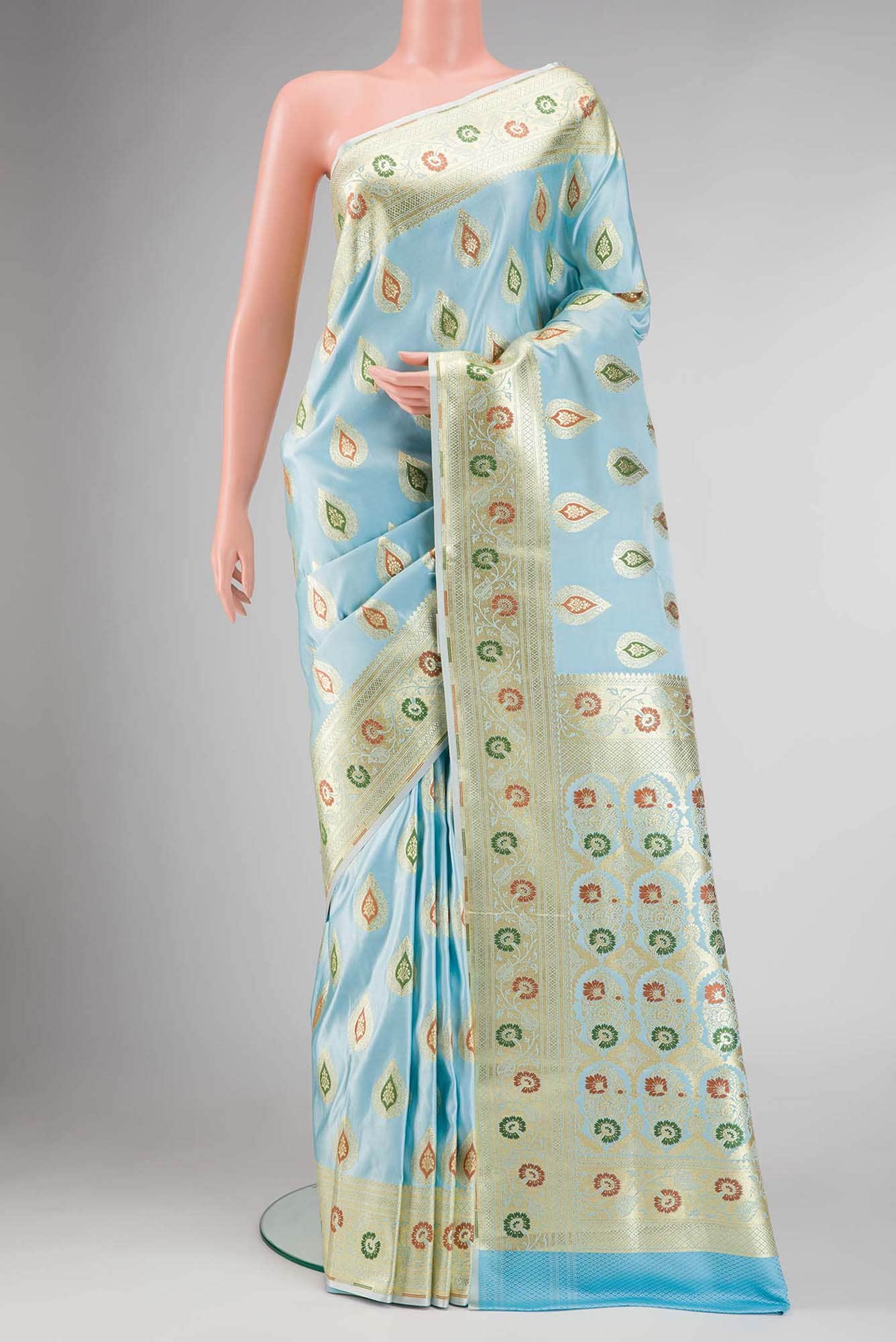 Sky Blue Dual Tone Blended Banarasi Silk Saree