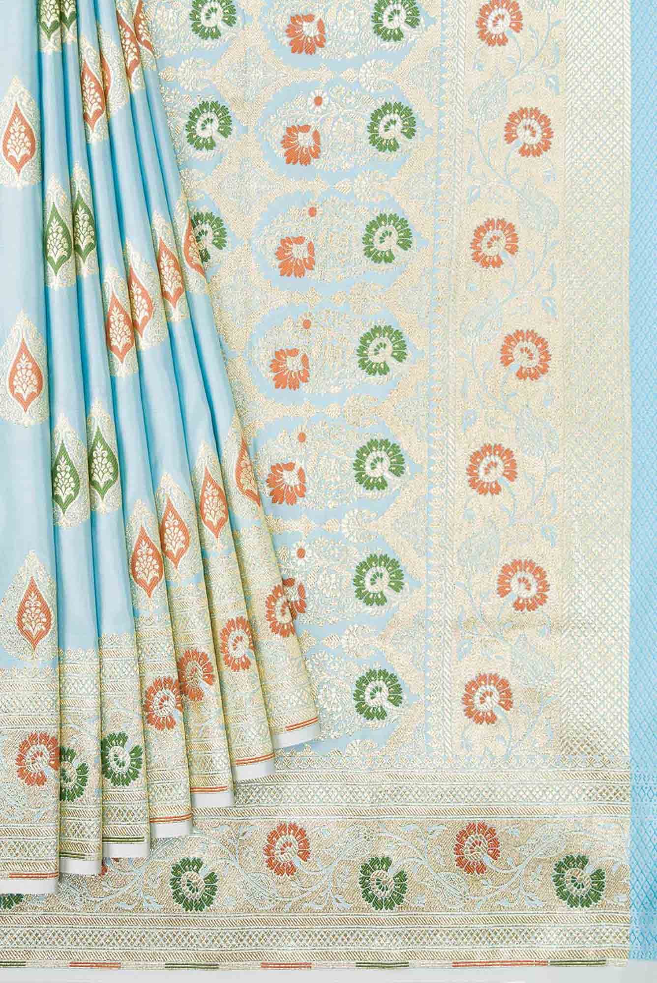 Sky Blue Dual Tone Blended Banarasi Silk Saree
