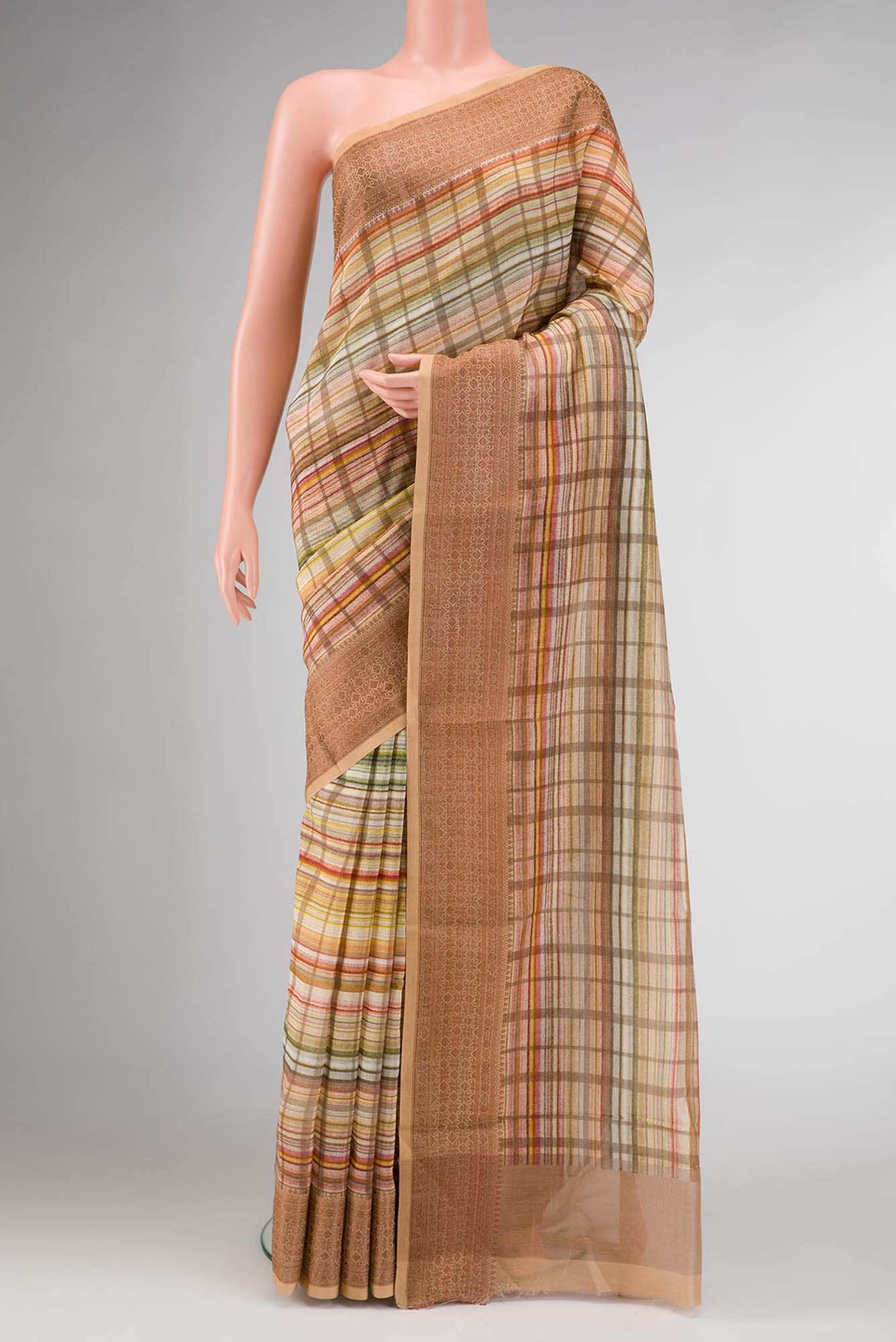 Green Yellow and Maroon Dual Tone Chanderi Silk Saree