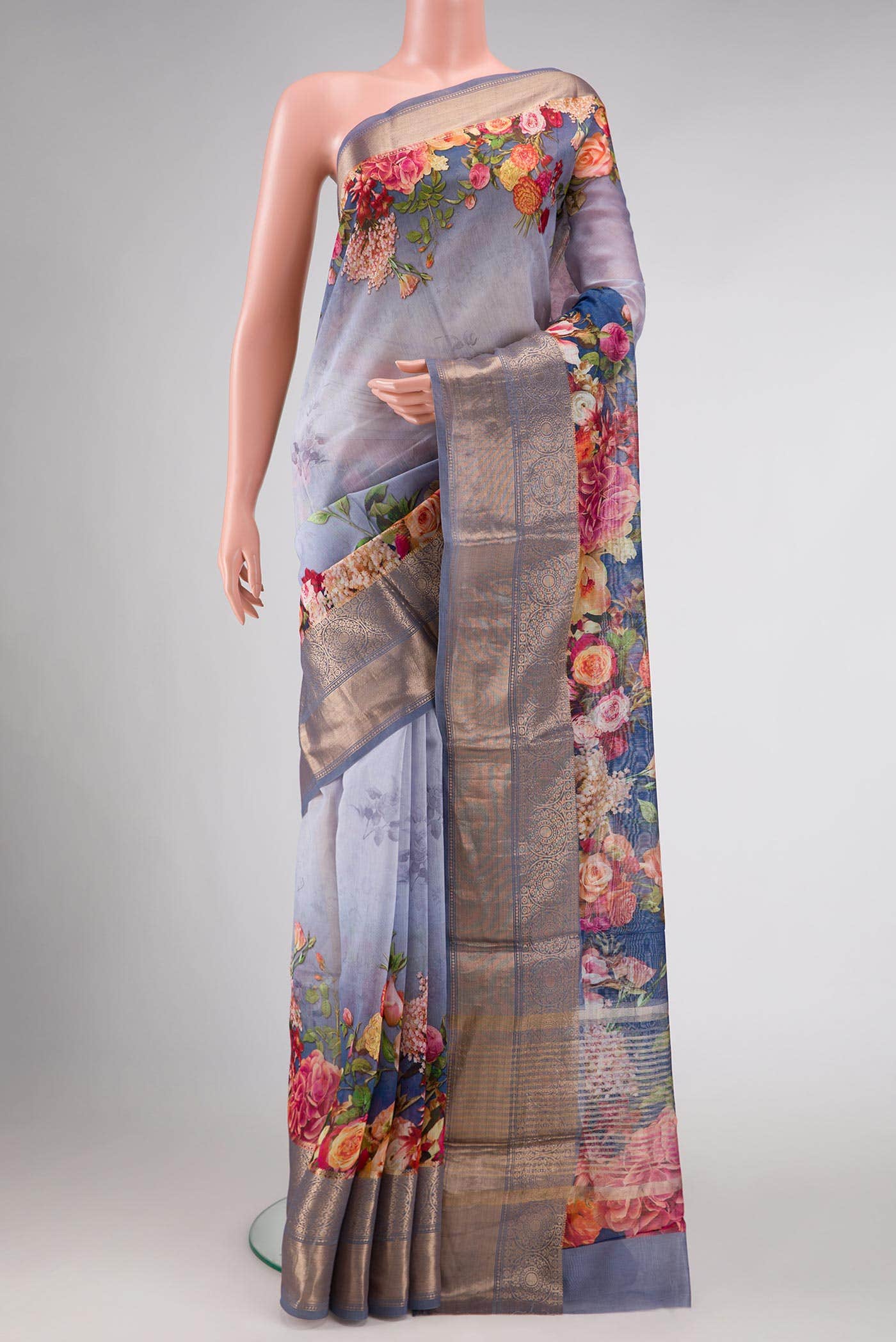 Oxford Blue Chanderi Silk Saree