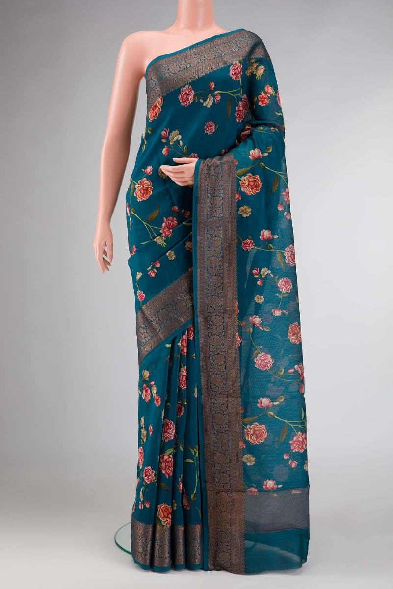 Maya Blue Dual Tone Chanderi Silk Saree