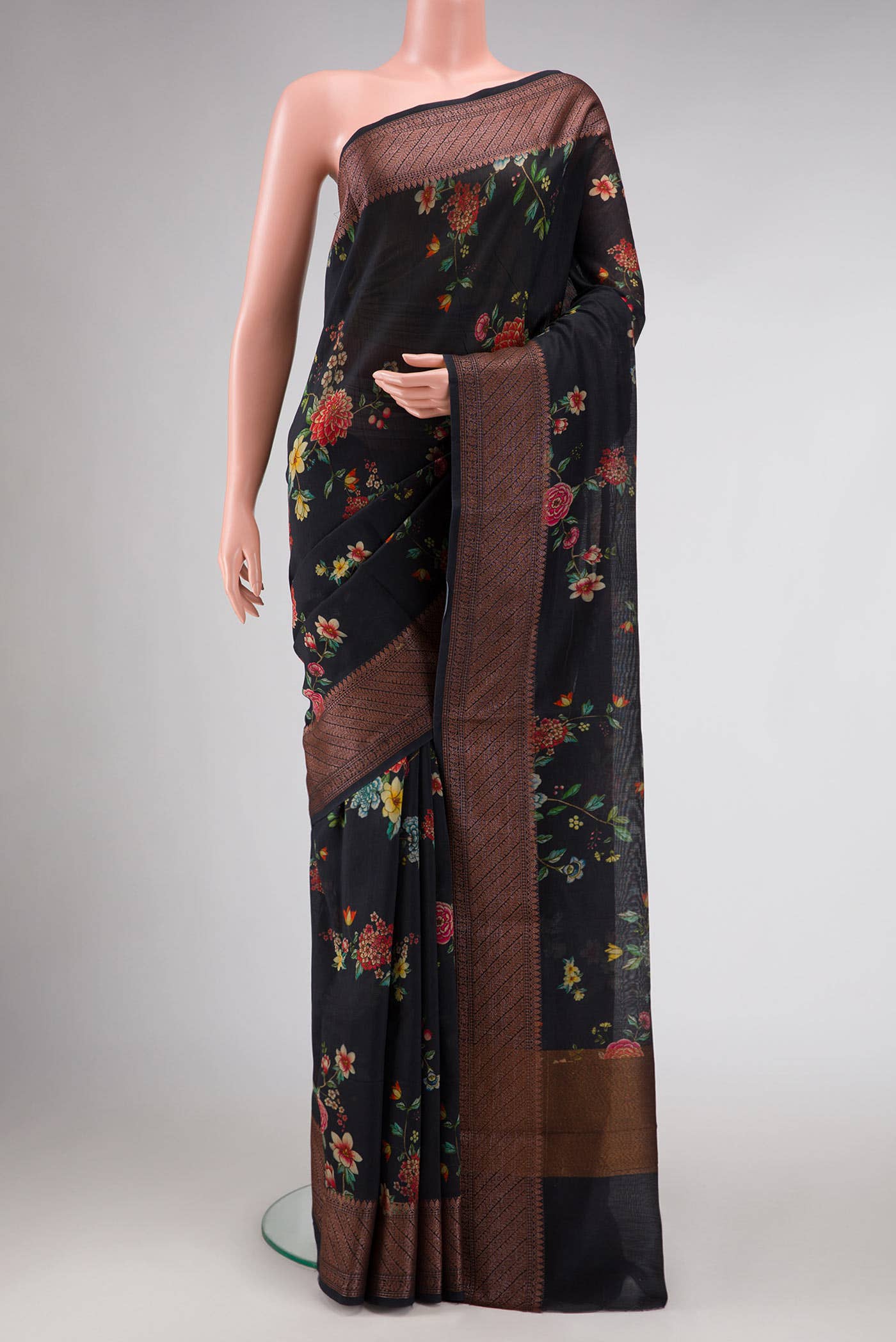 Black Chanderi Silk Saree