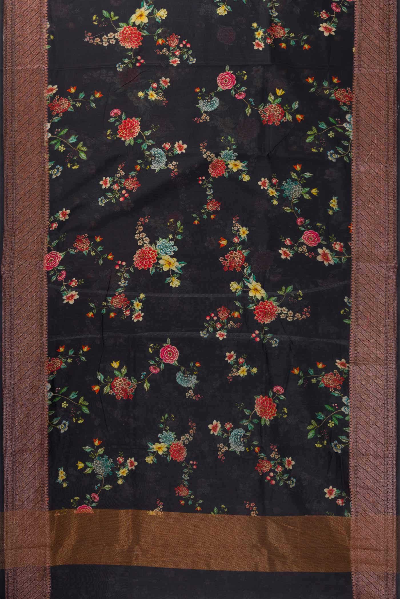 Black Chanderi Silk Saree