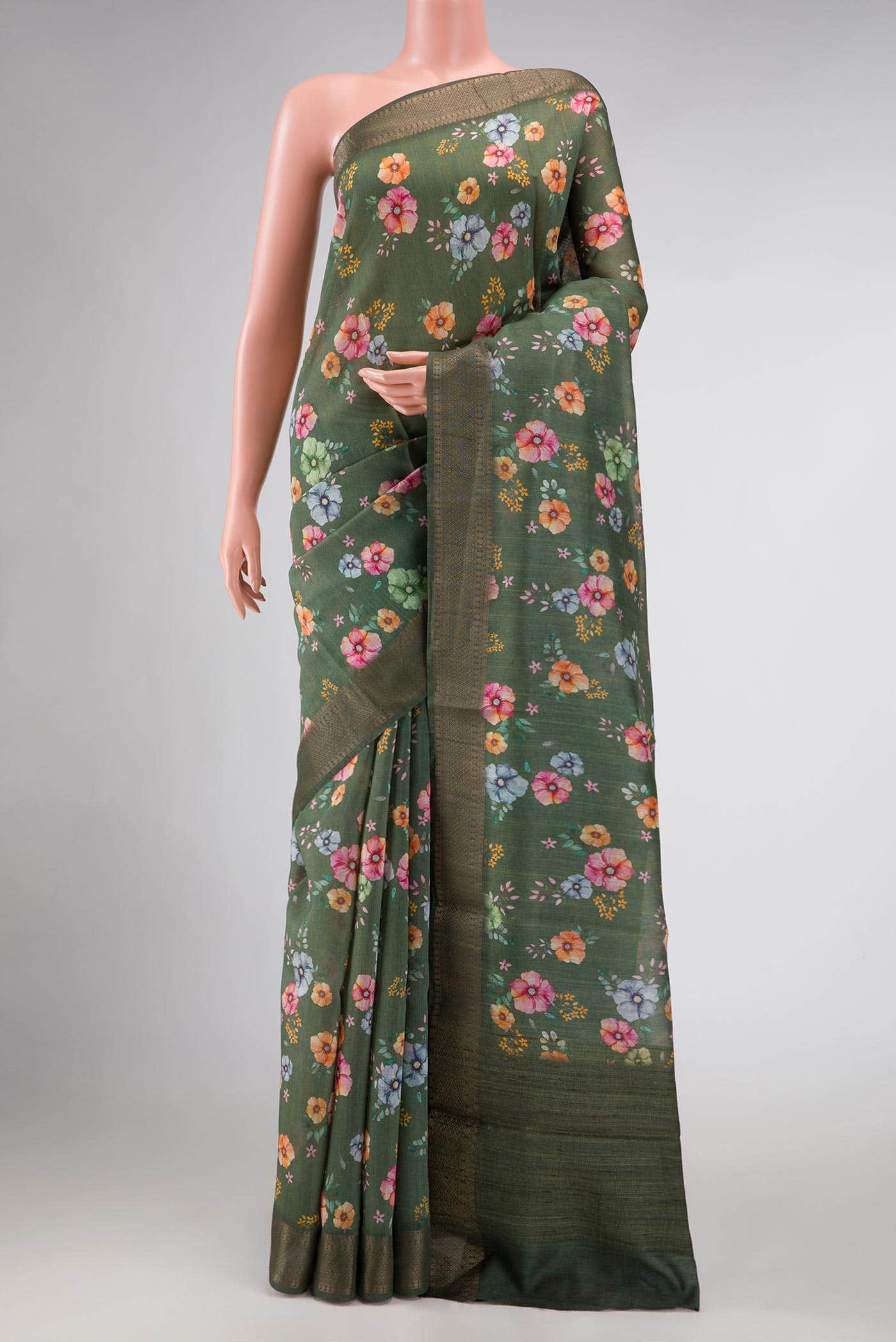 Sage Green Tussar Silk Saree