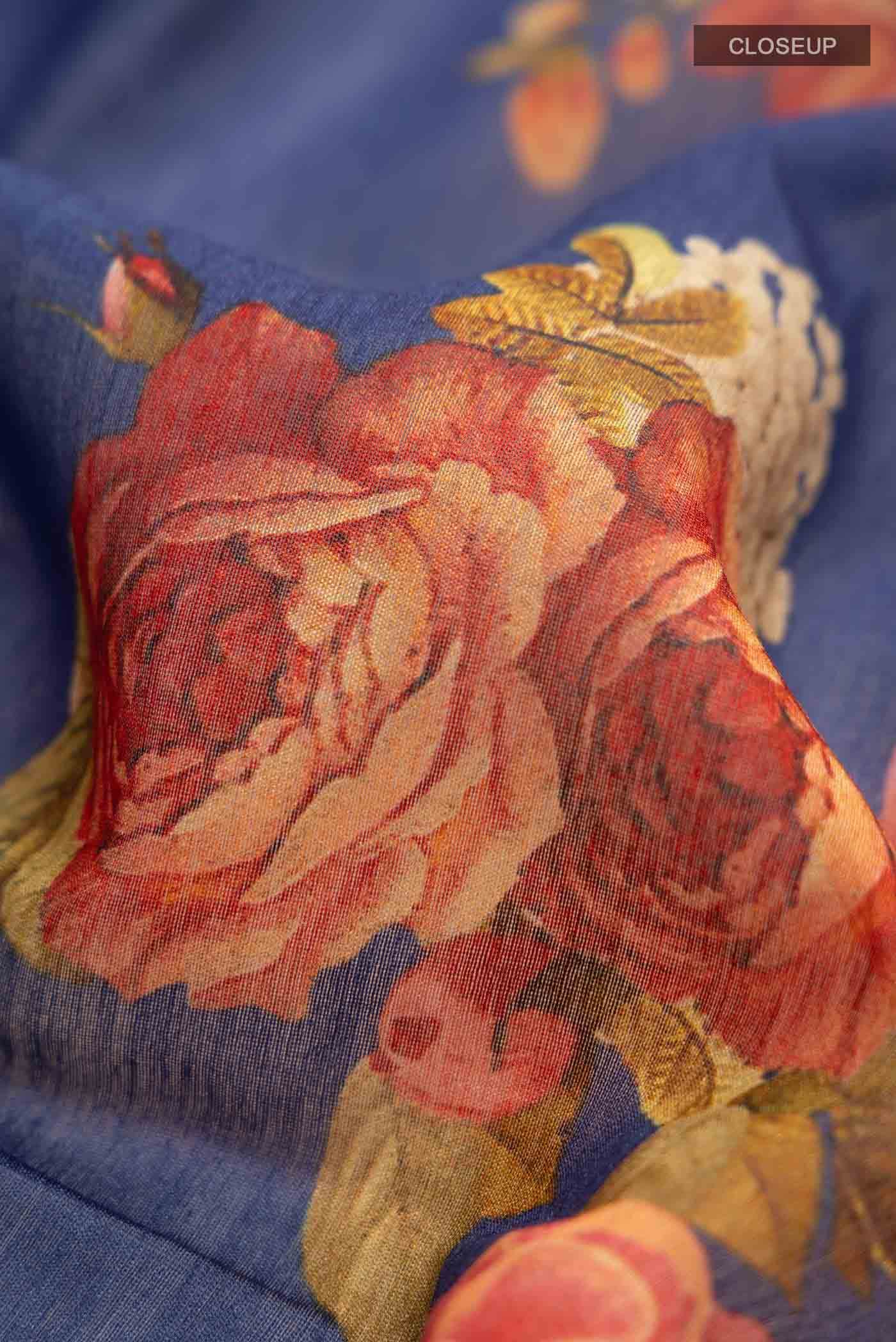 Blue Tussar Silk Saree