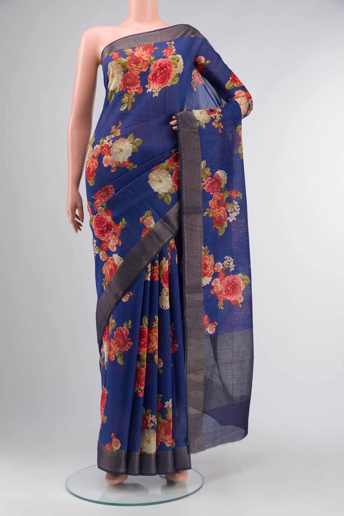 Blue Tussar Silk Saree