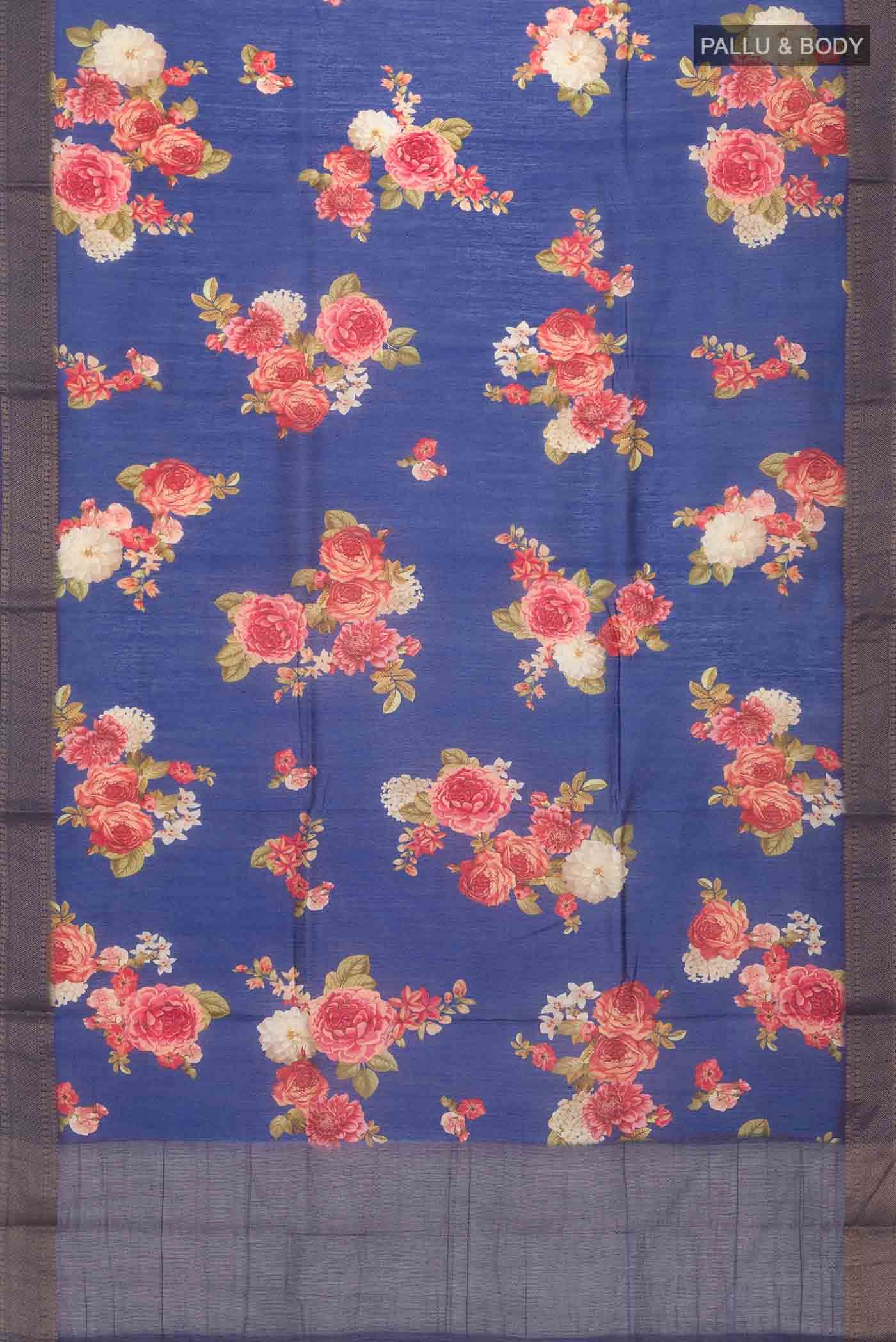 Blue Tussar Silk Saree