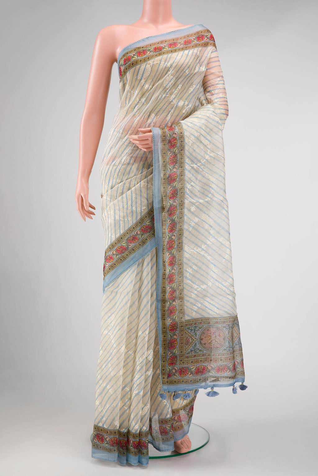 Beige Organza Silk Saree