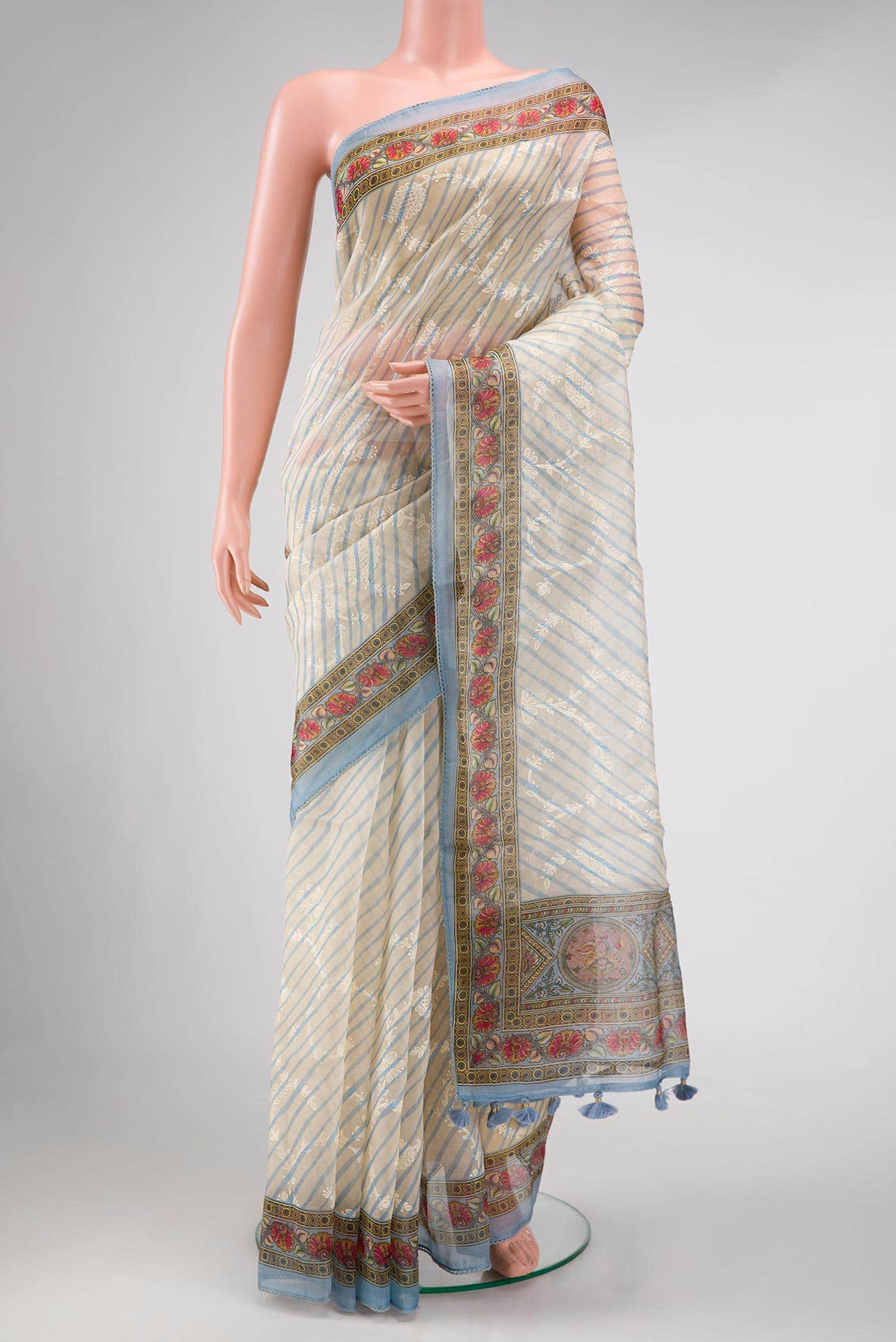 Beige Organza Silk Saree
