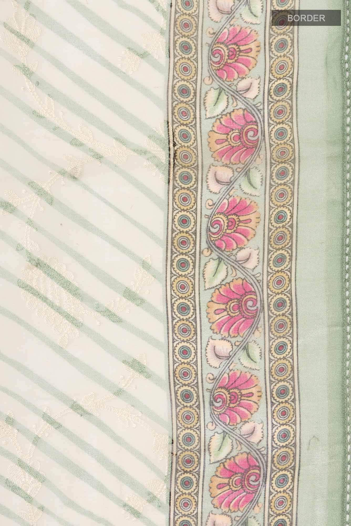 Cream Organza Silk Saree