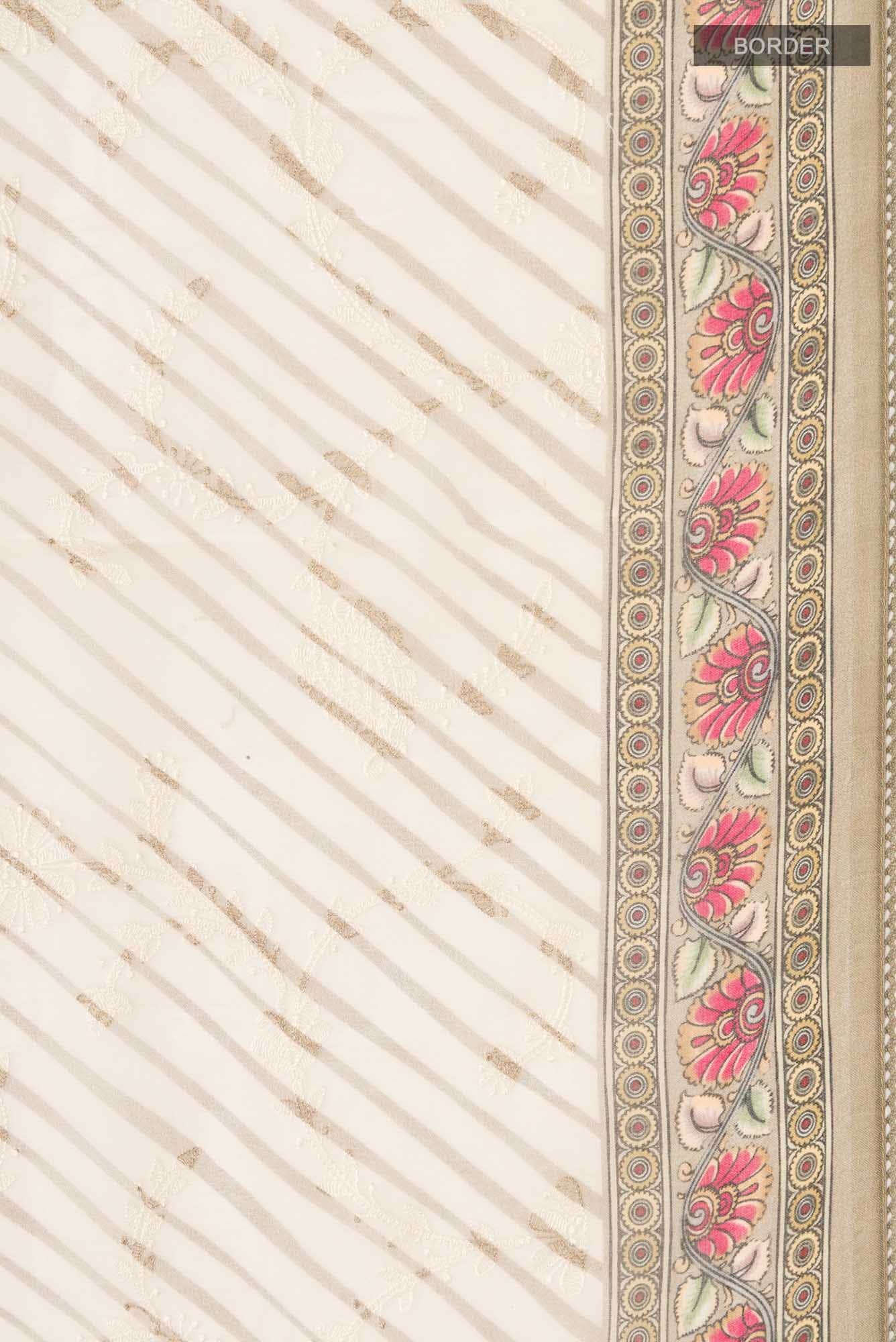 Beige Organza Silk Saree