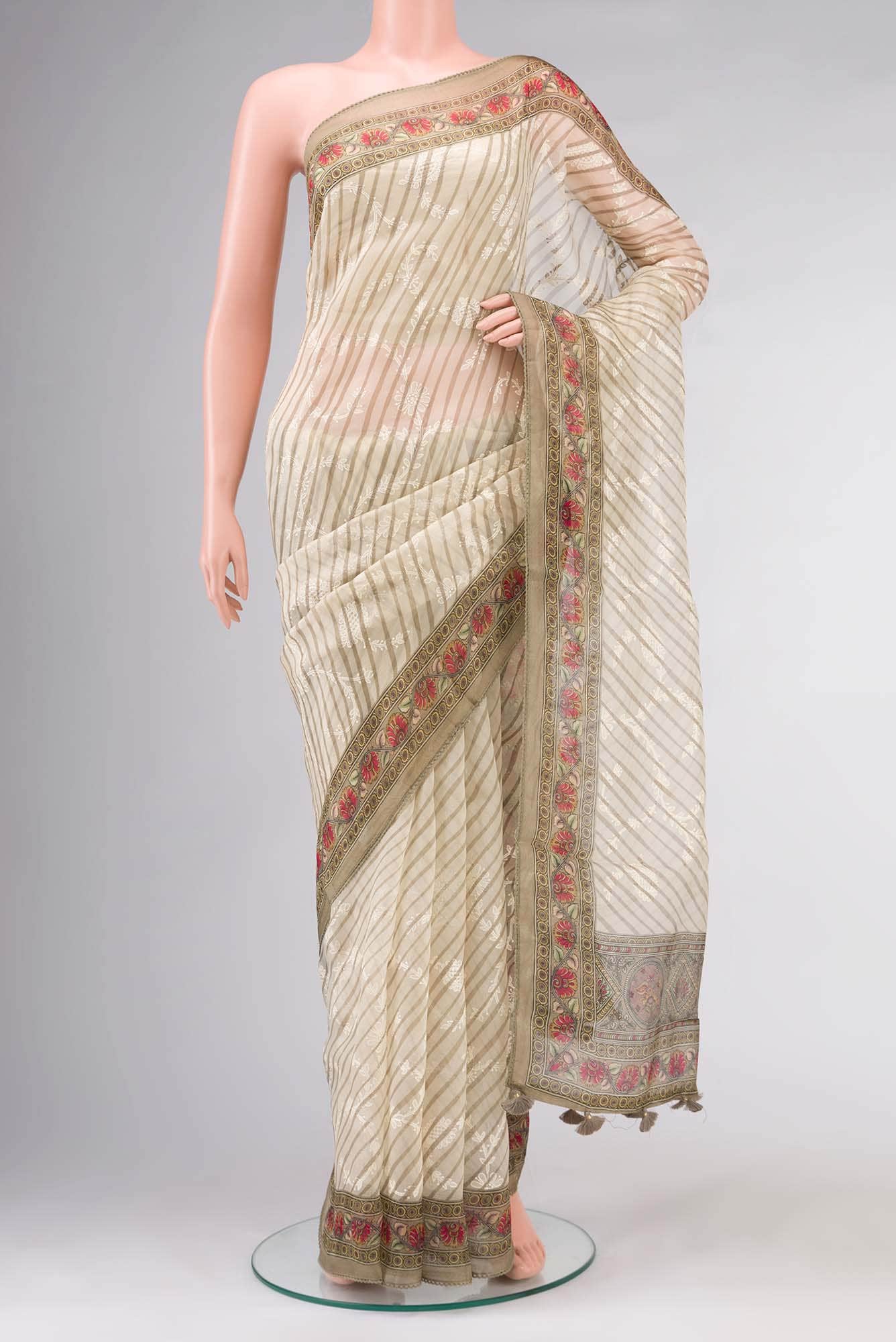 Beige Organza Silk Saree