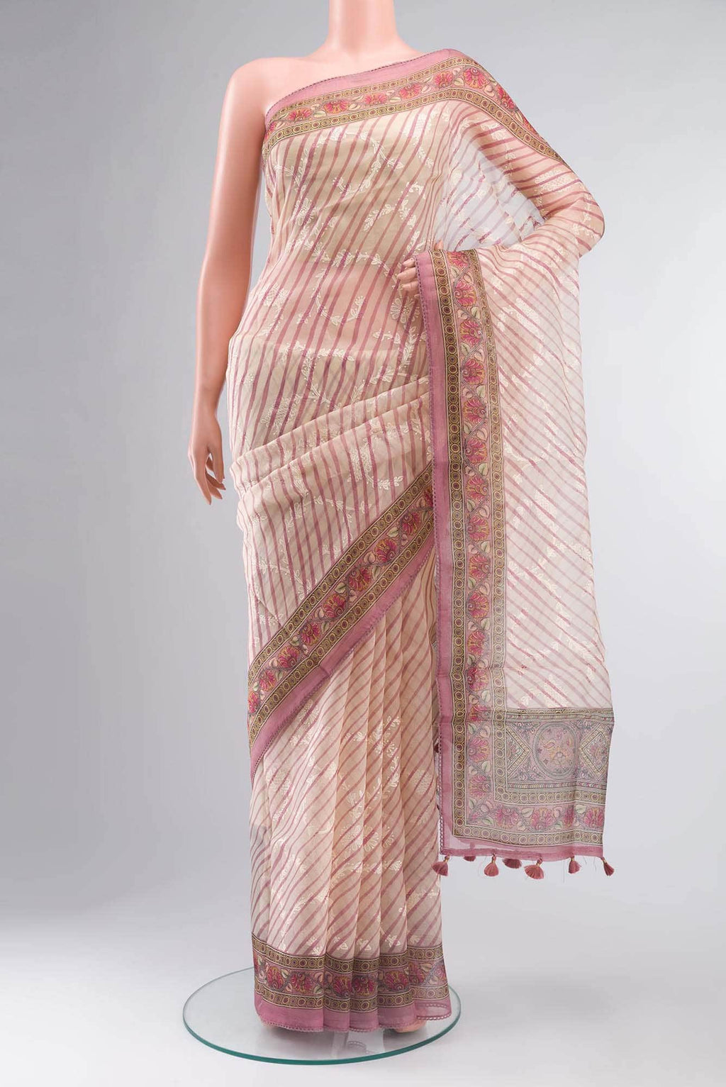 Beige Organza Silk Saree