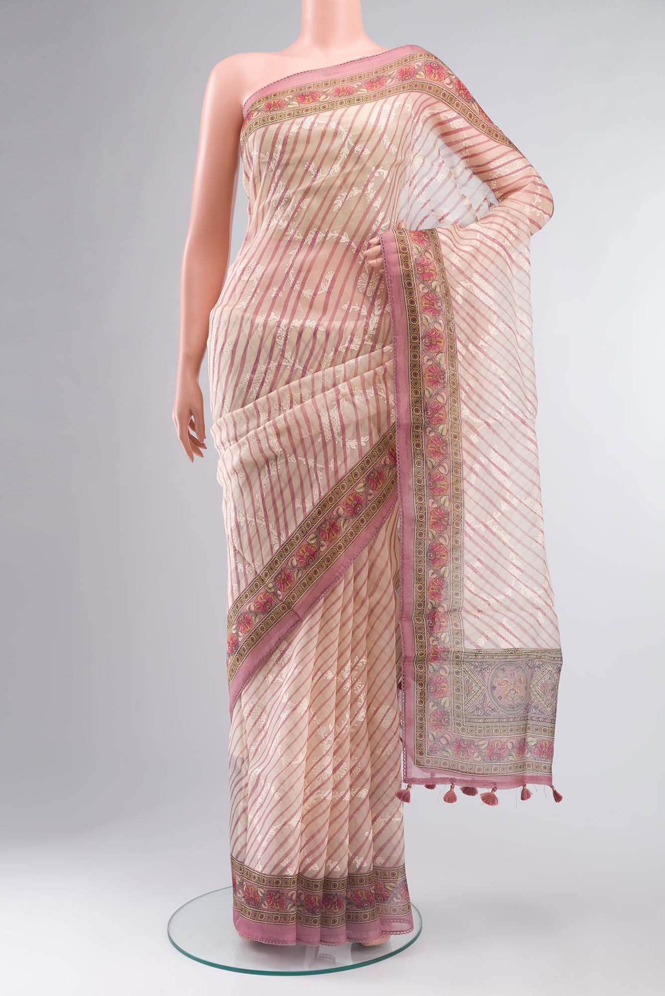 Beige Organza Silk Saree