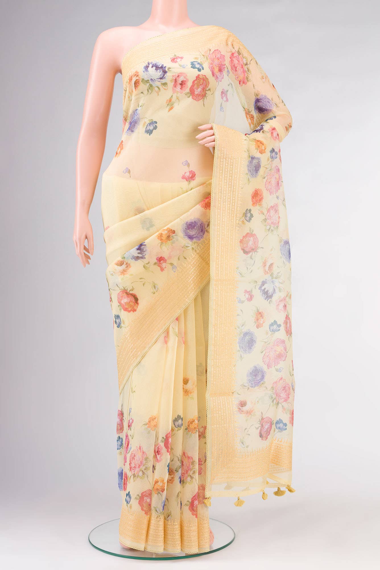 Yellow Organza Silk Saree