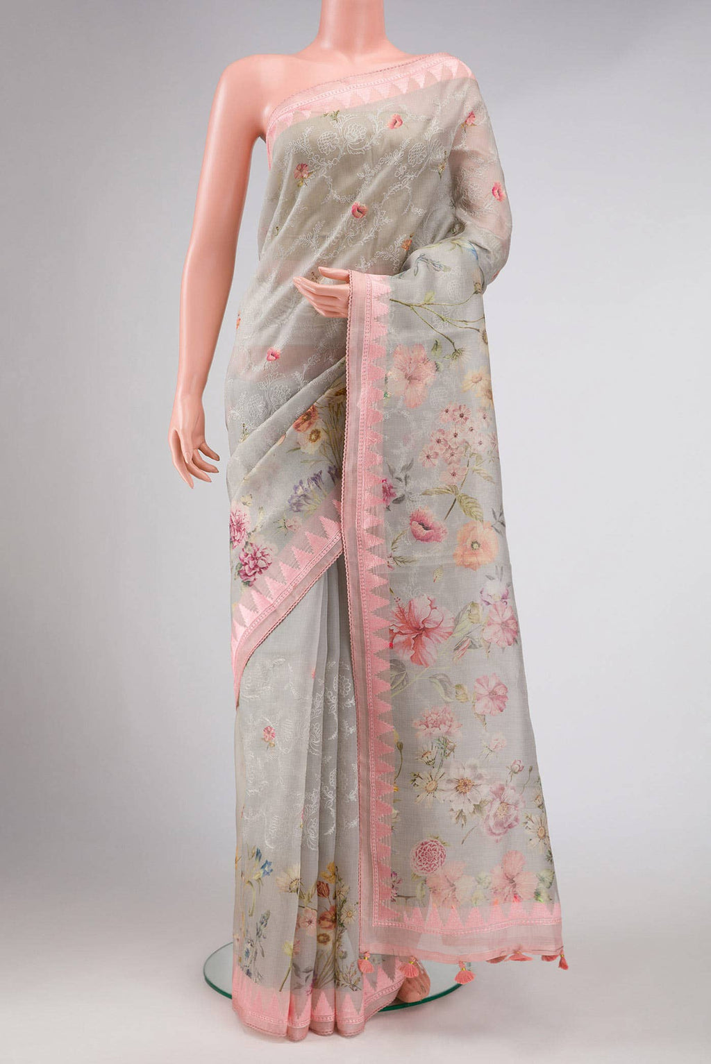 Grey Organza Silk Saree