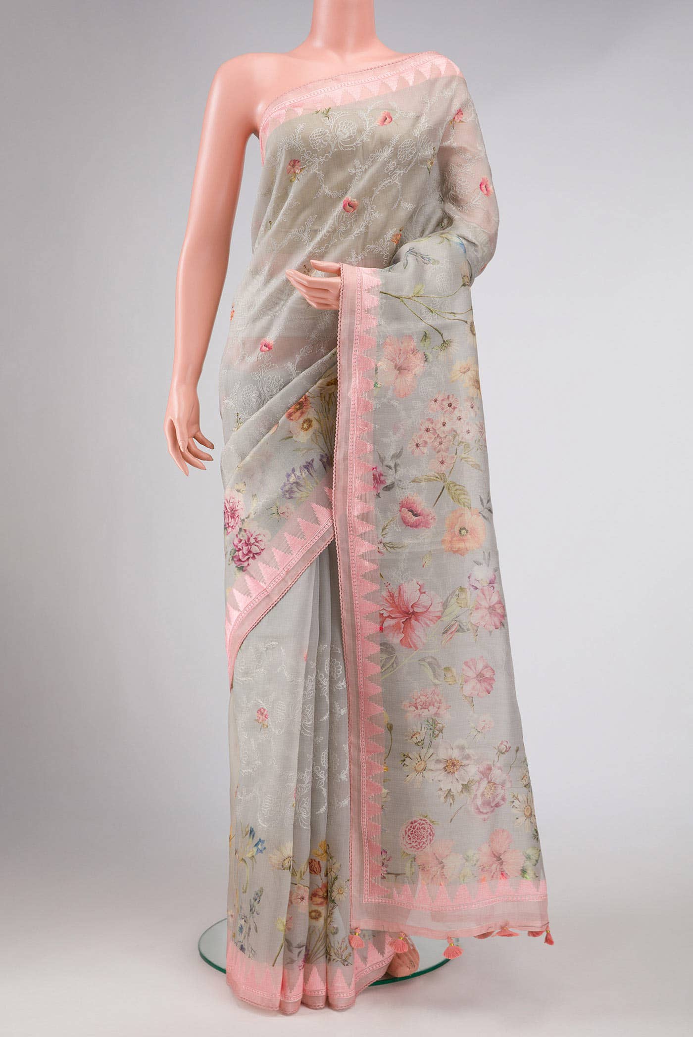 Grey Organza Silk Saree