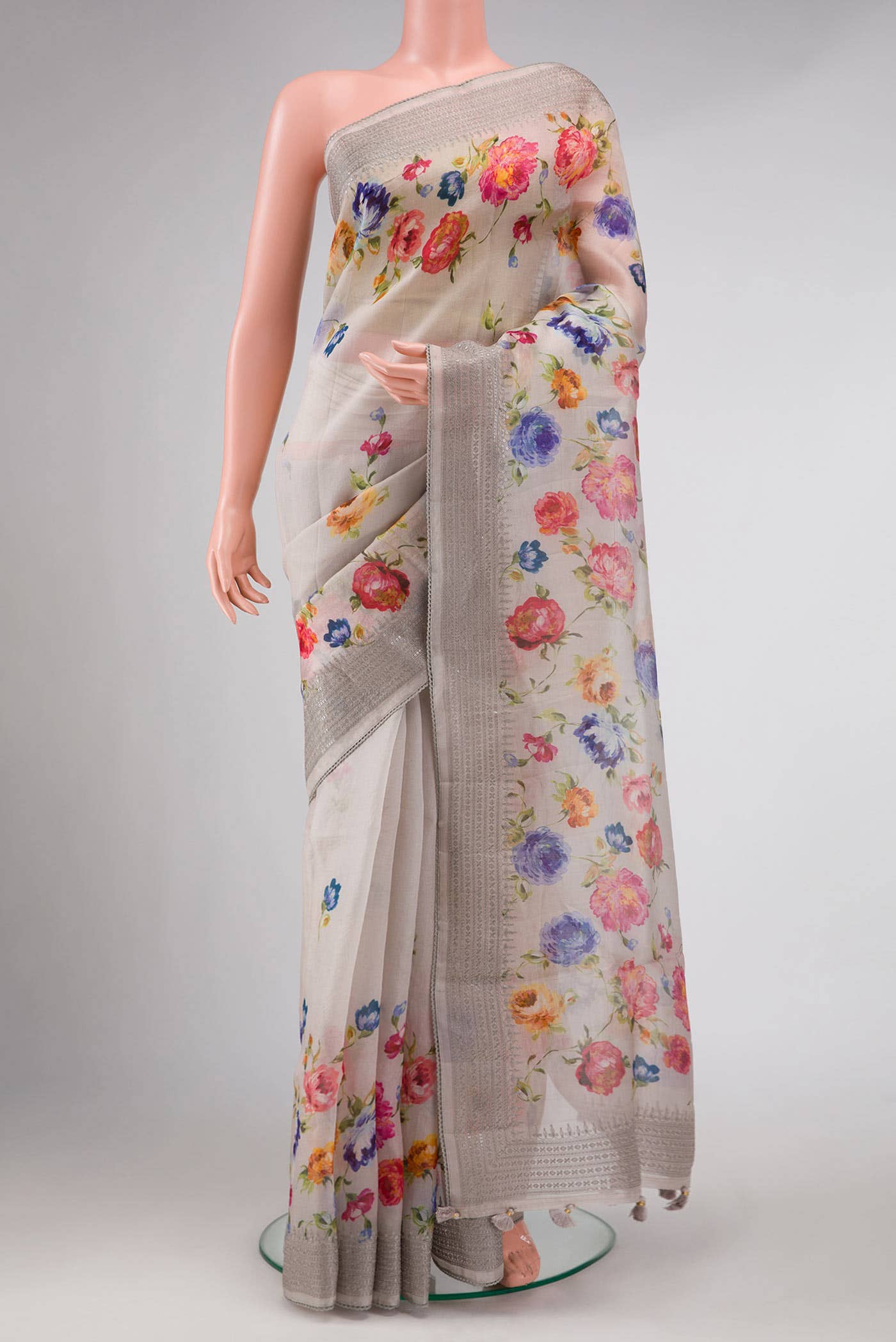 Grey Organza Silk Saree