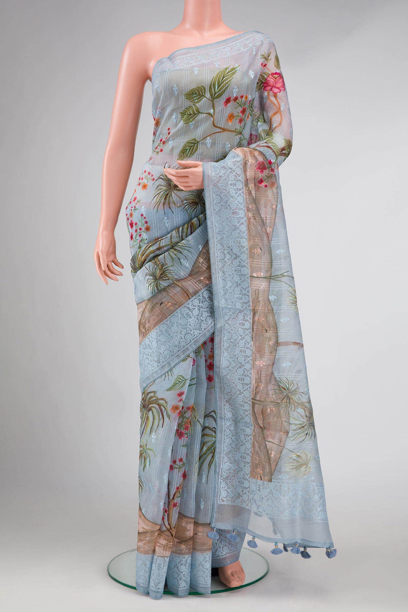 Grey Organza Silk Saree