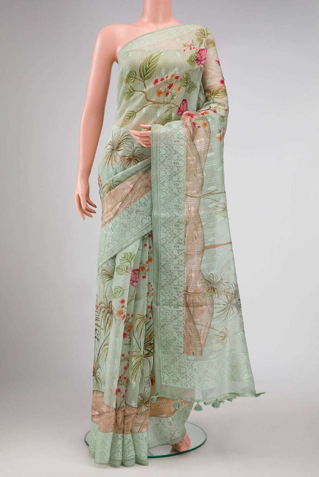 Light Green Dual Tone Organza Silk Saree