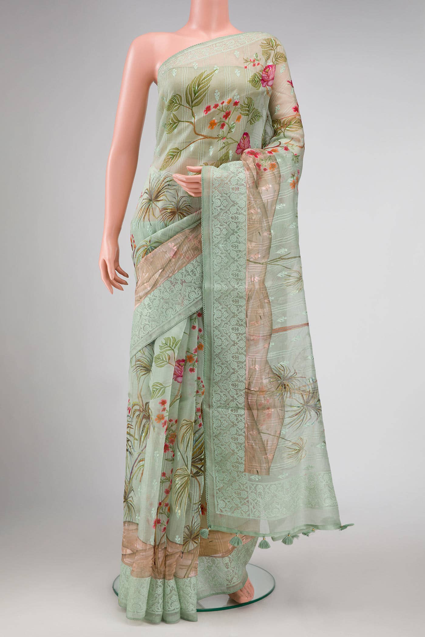 Light Green Dual Tone Organza Silk Saree