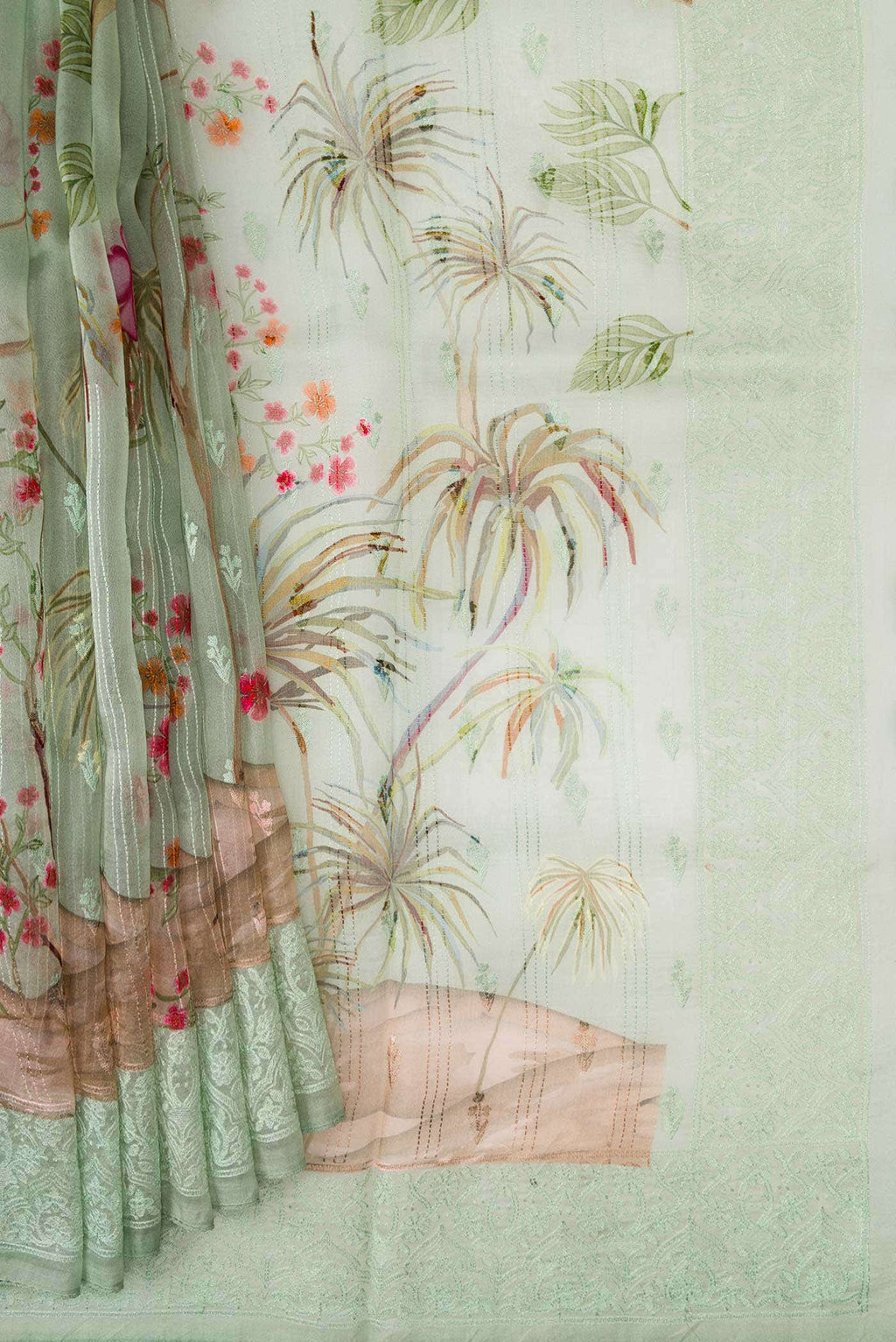 Light Green Dual Tone Organza Silk Saree