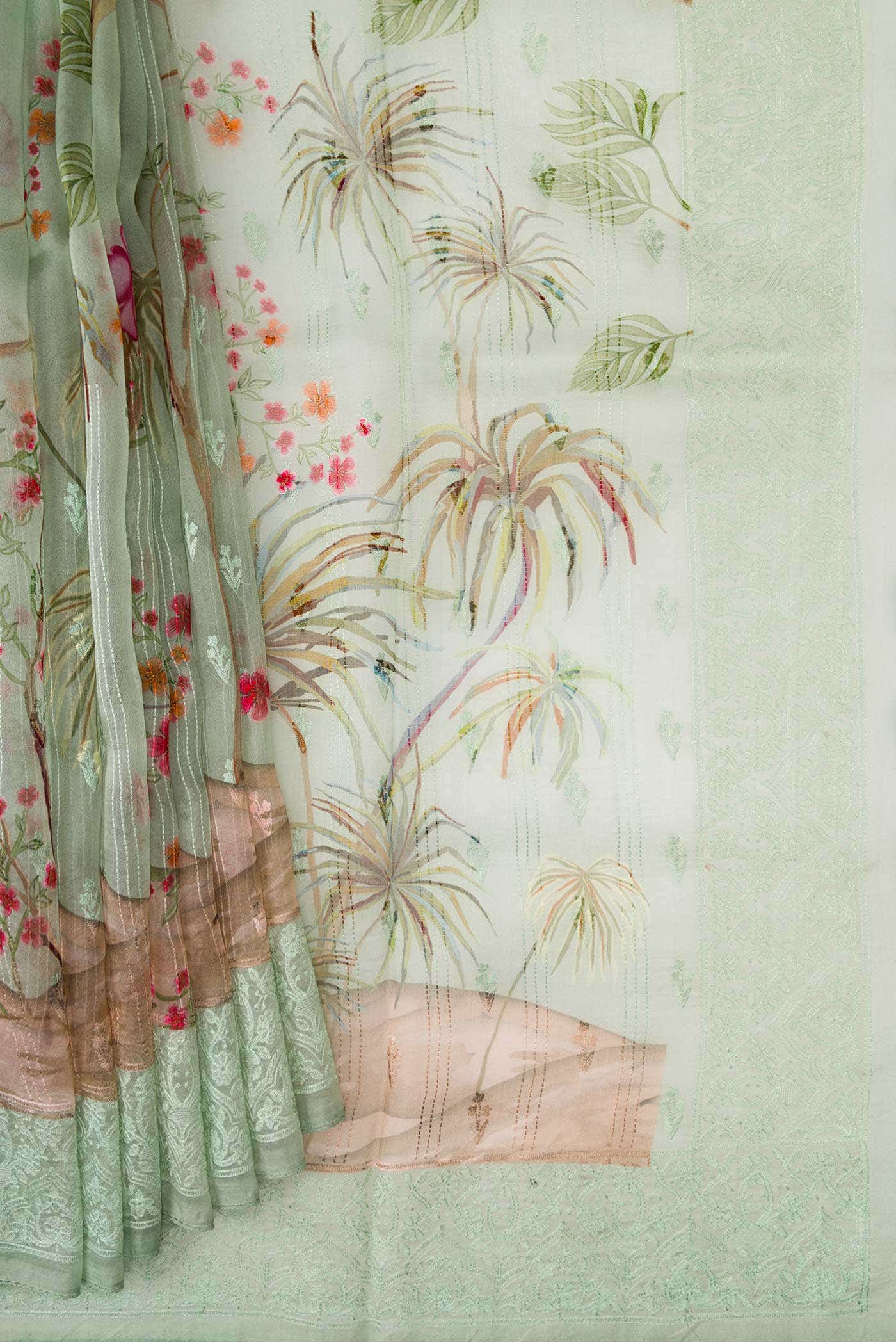 Light Green Dual Tone Organza Silk Saree