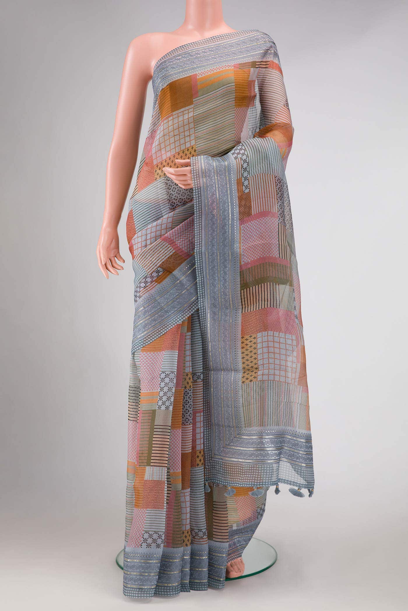 Grey Dual Tone Organza Silk Saree
