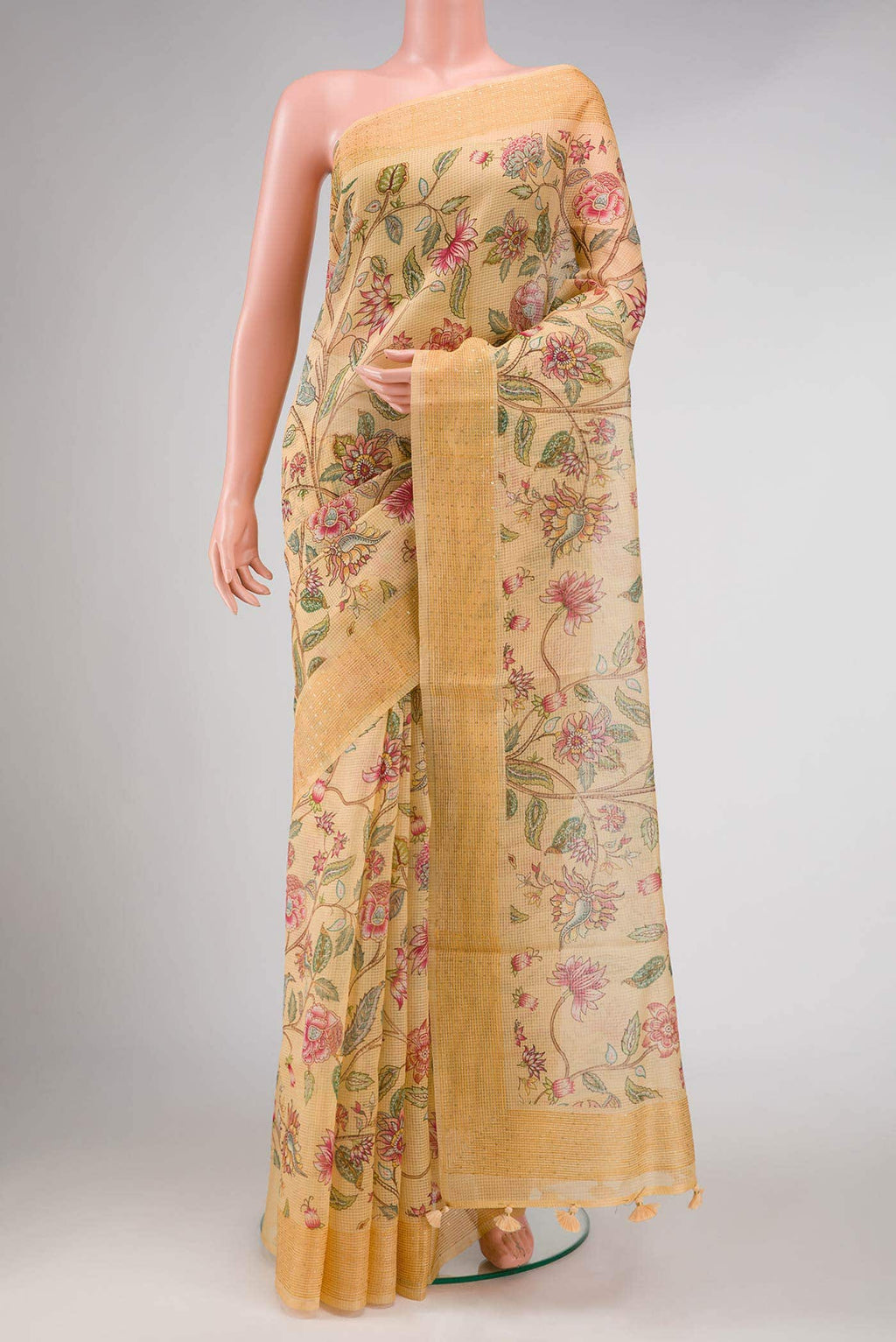 Golden Peach Organza Silk Saree