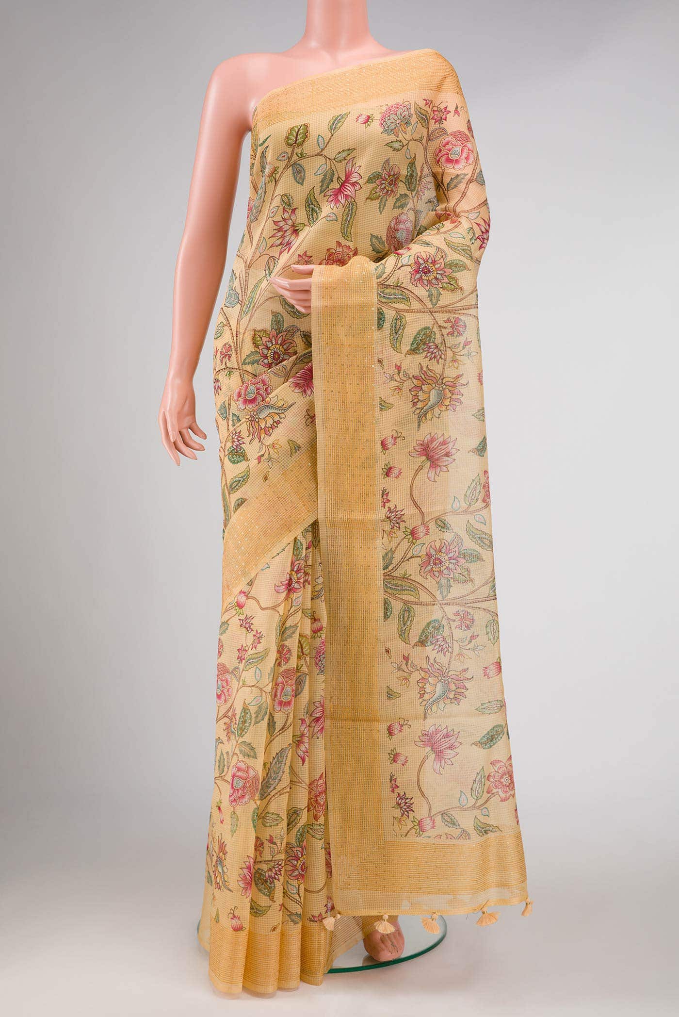 Golden Peach Organza Silk Saree