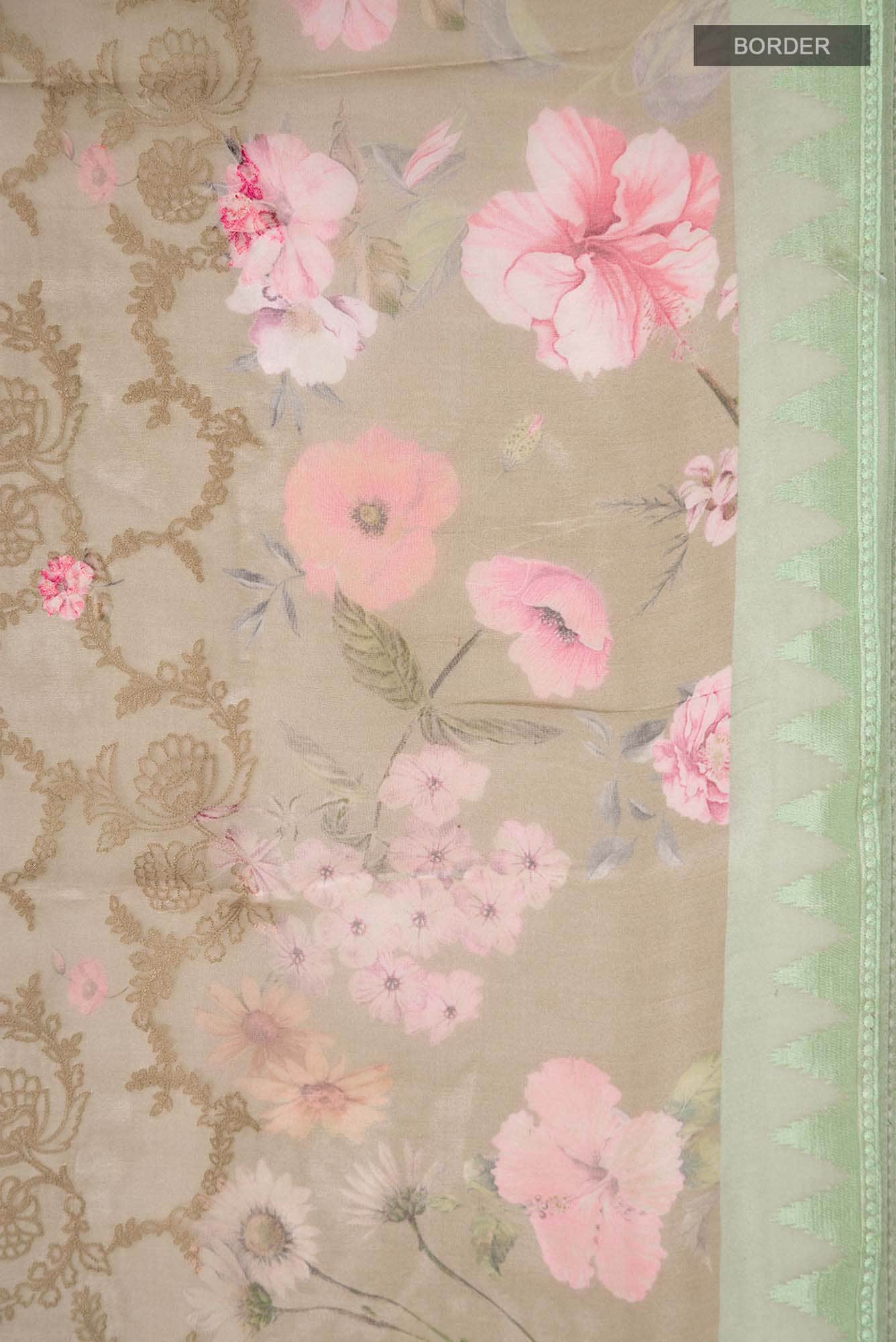 Beige Organza Silk Saree