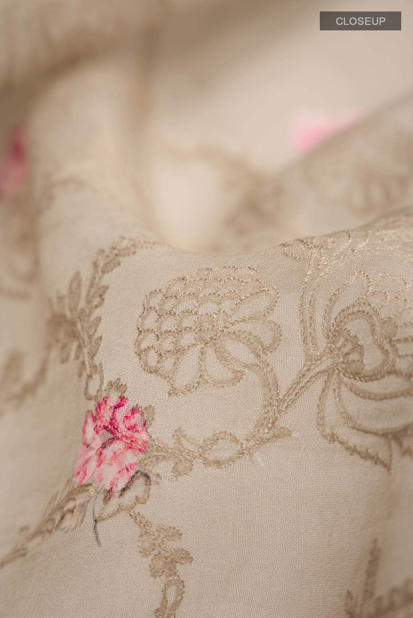 Beige Organza Silk Saree